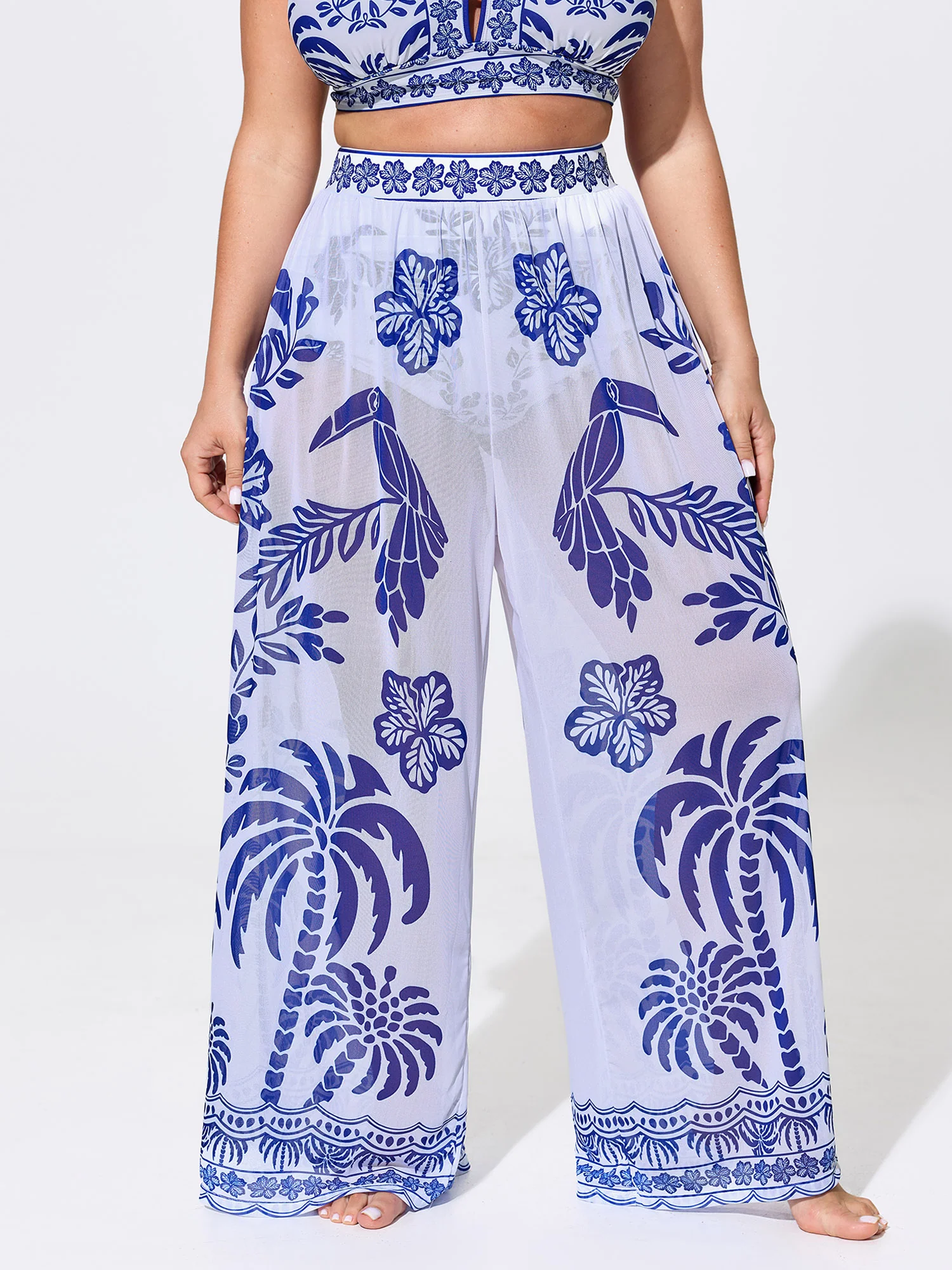 Sheer Pants Two-Piece Tropical Swim Bottoms
