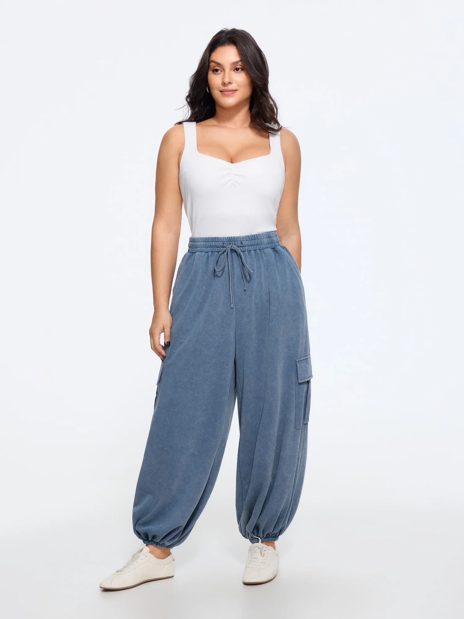 Washed Cargo Pocket Drawstring Jogger Pants