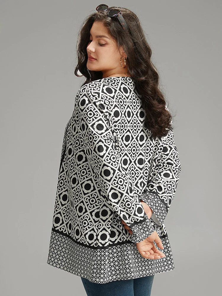 Geometric Print Open Front Kimono