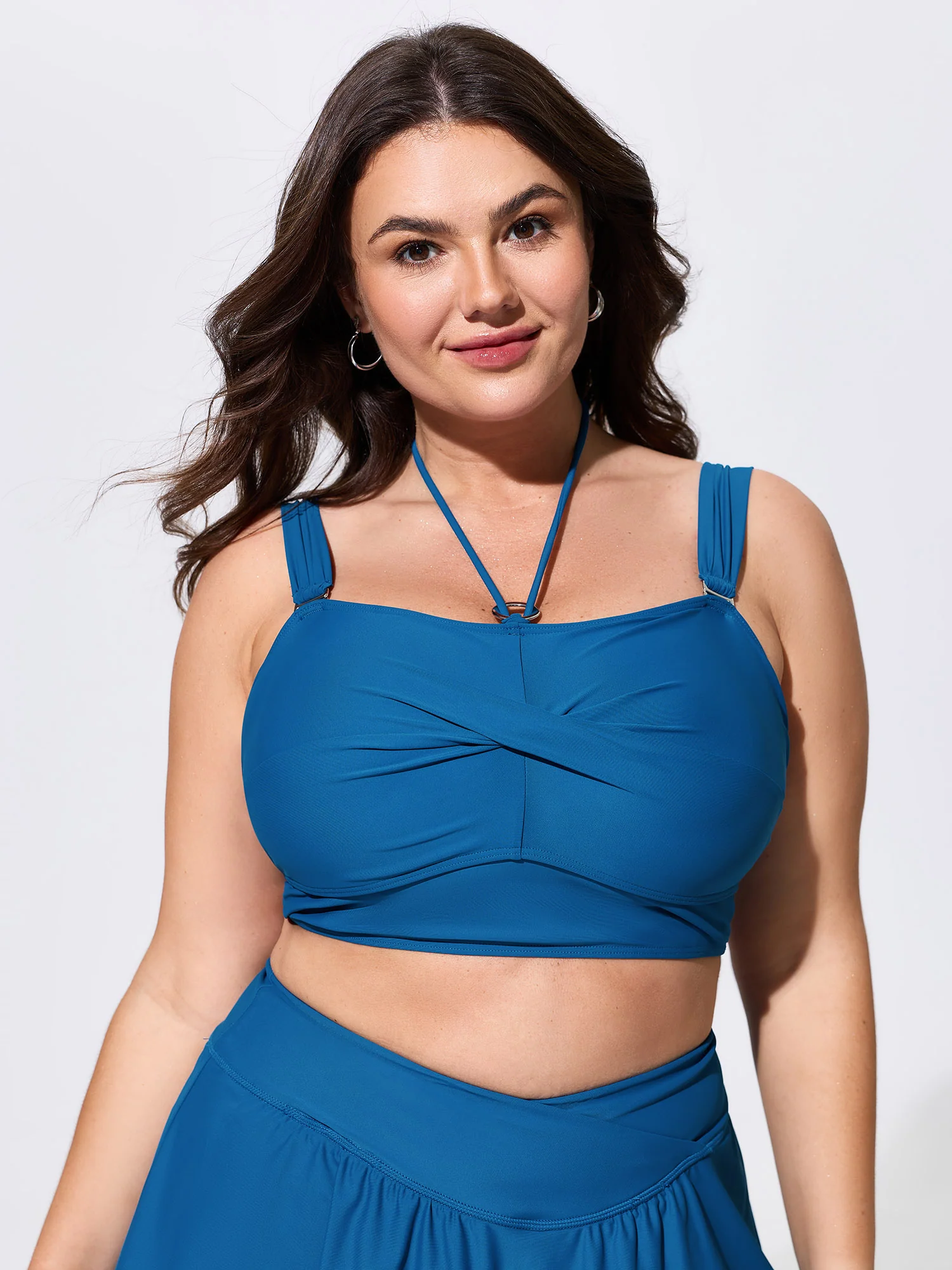 Twist-Front Back Cut-Out Swim Top