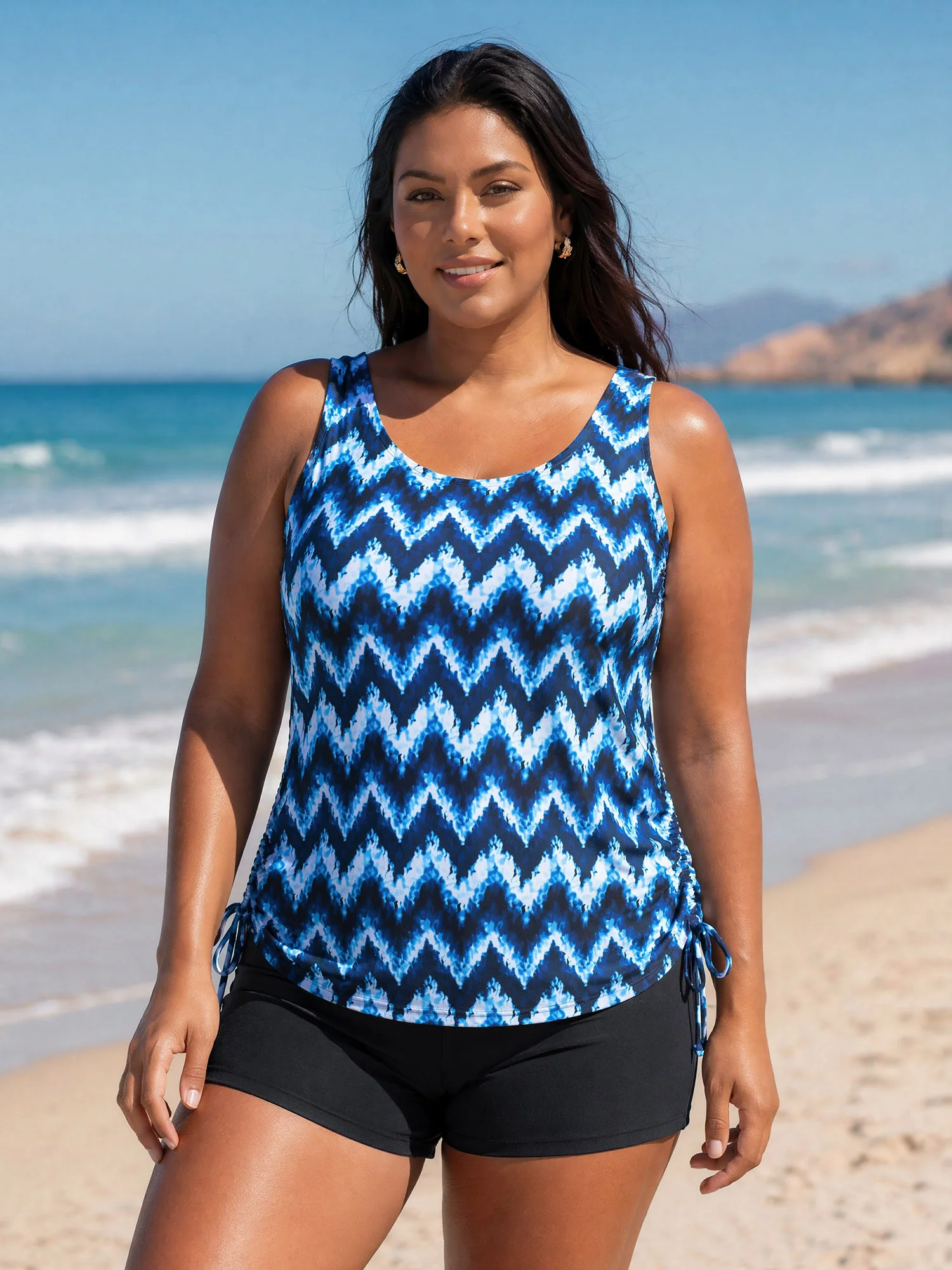 Tie-Dye Effect Scoop Neckline Swim Top