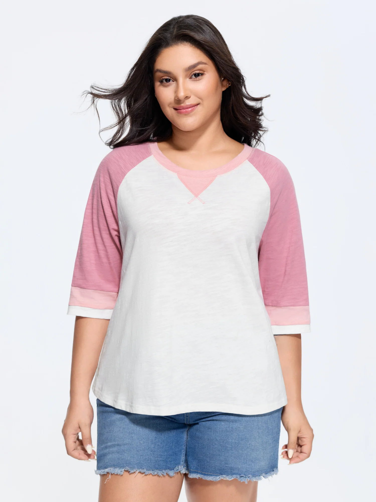 Cotton Stretchy Colorblock Raglan Sleeve T-Shirt