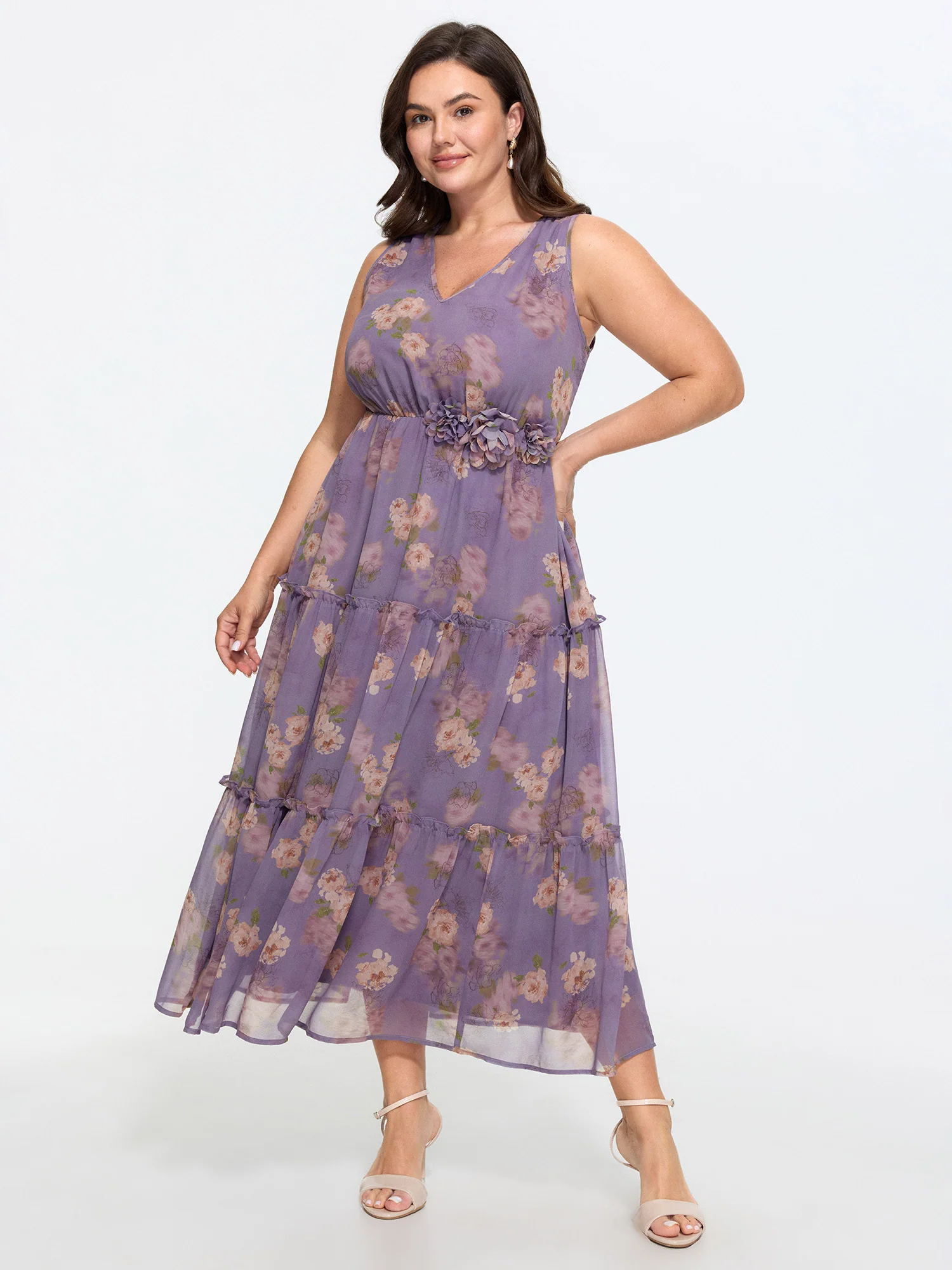 Floral Print Ruffled Edge Tiered Maxi Dress