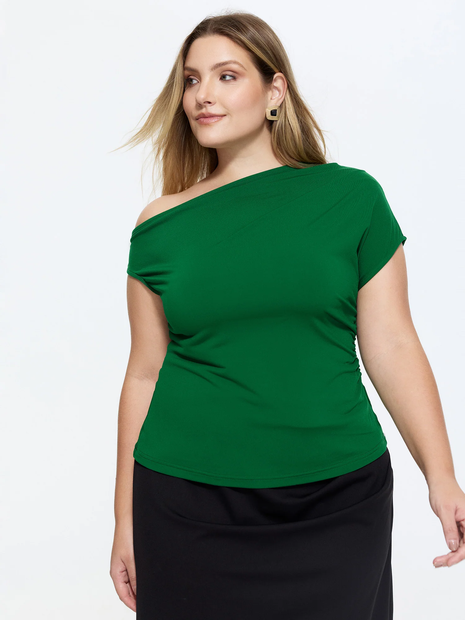 One-Shoulder Ruched Plain Top