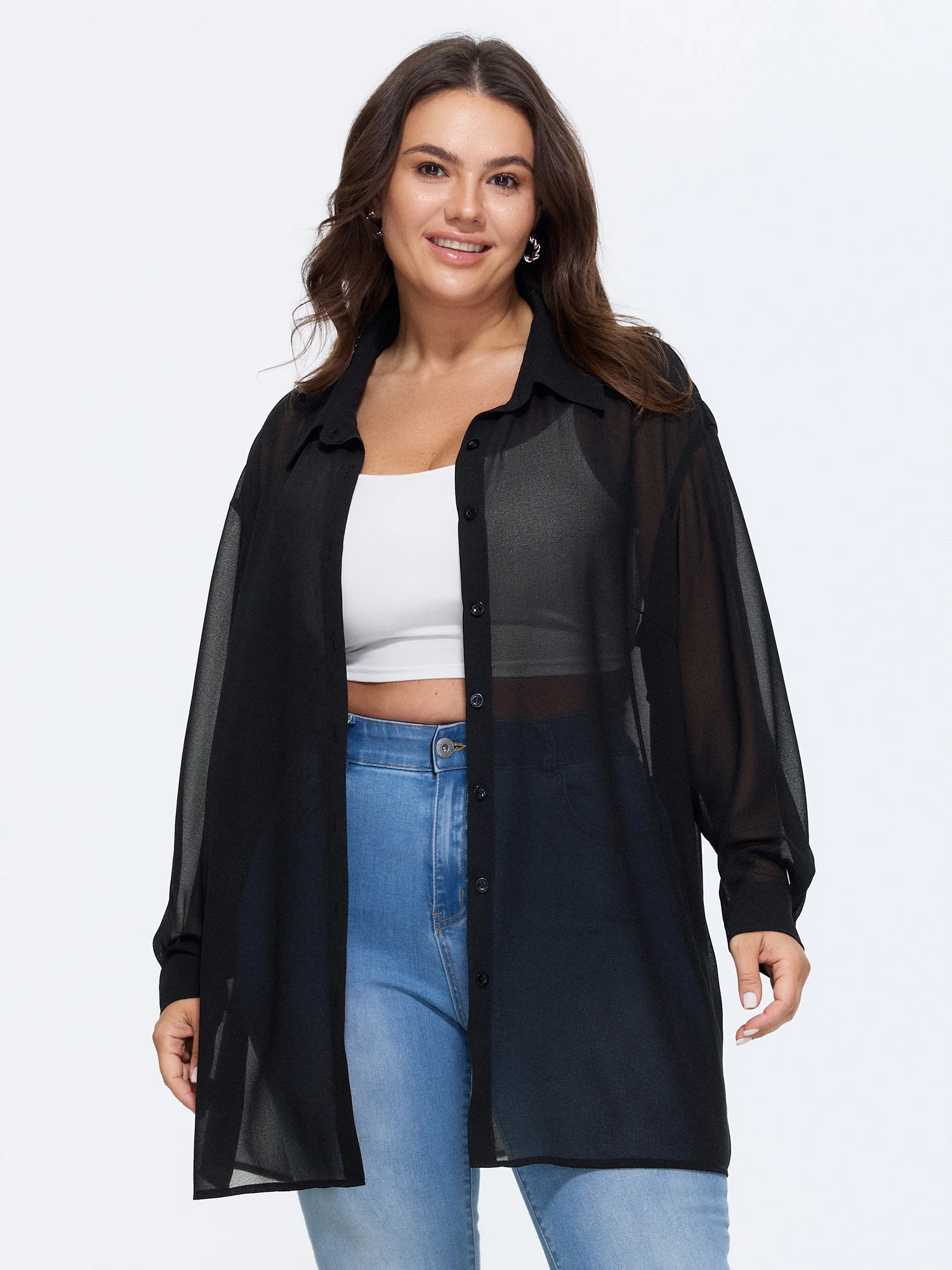 Breathable Sheer Button-Down Shirt