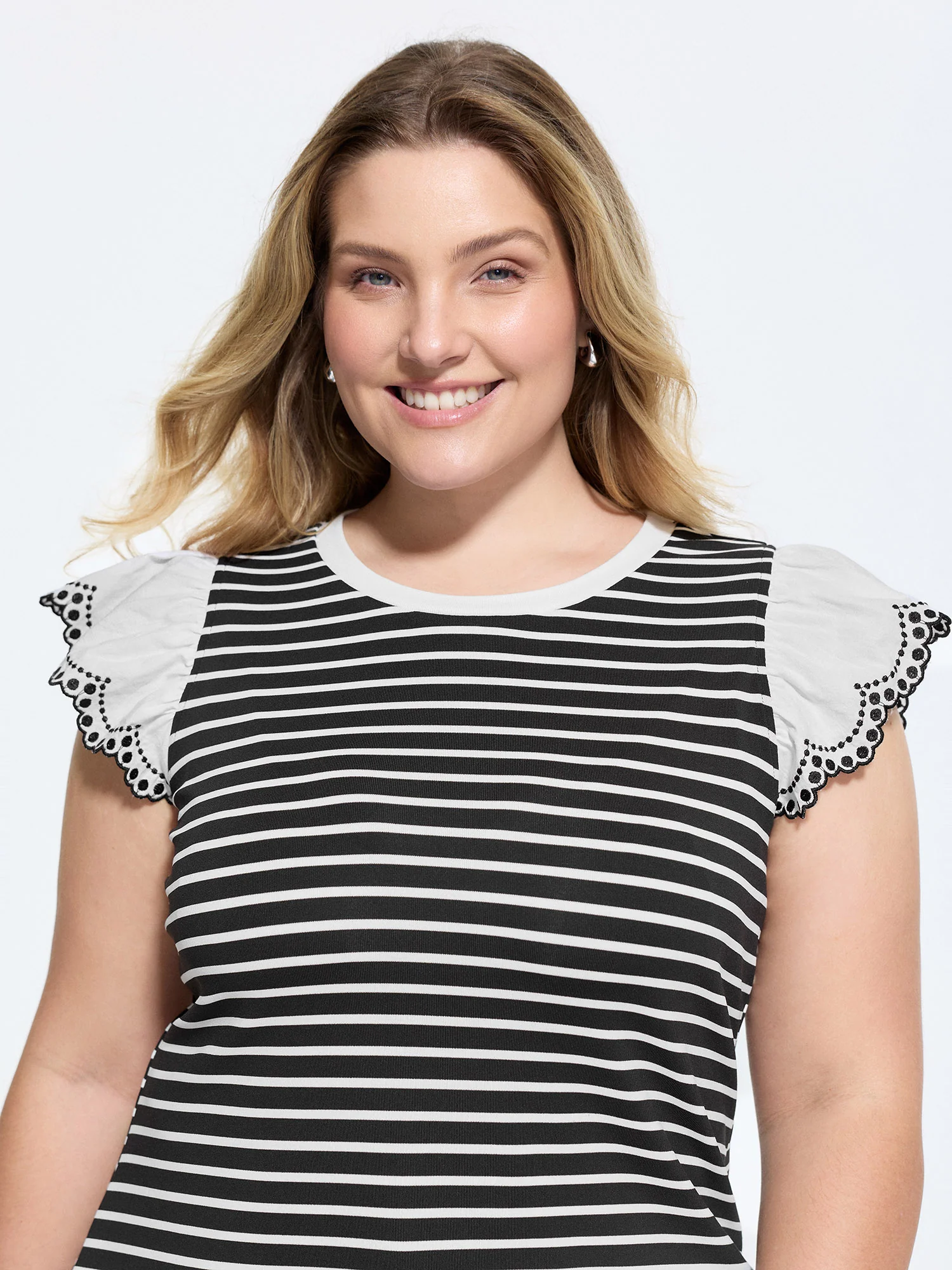 Striped Print Flutter Sleeve T-Shirt