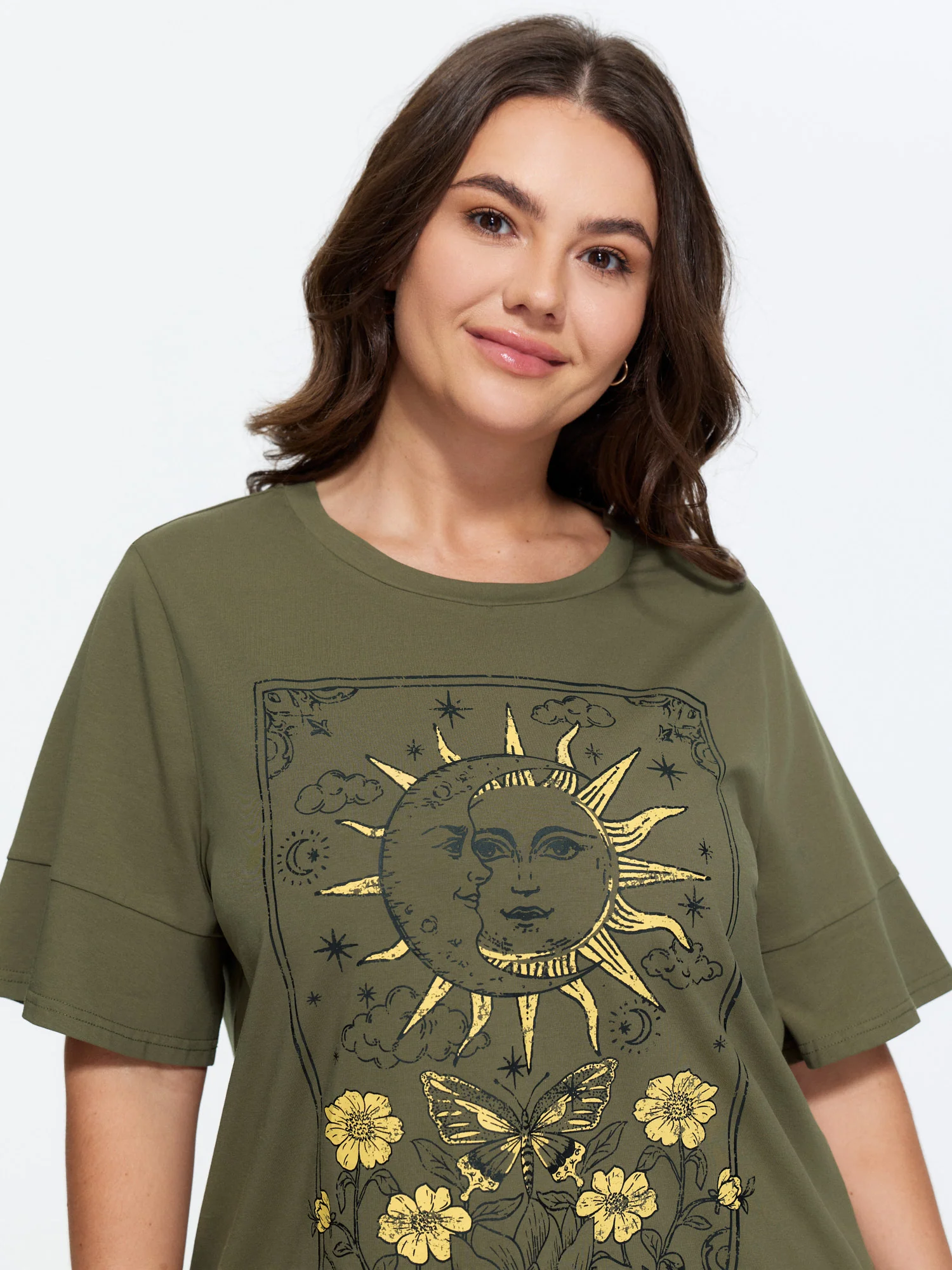 Cotton Sunkissed Floral Print Flared Sleeve T-Shirt
