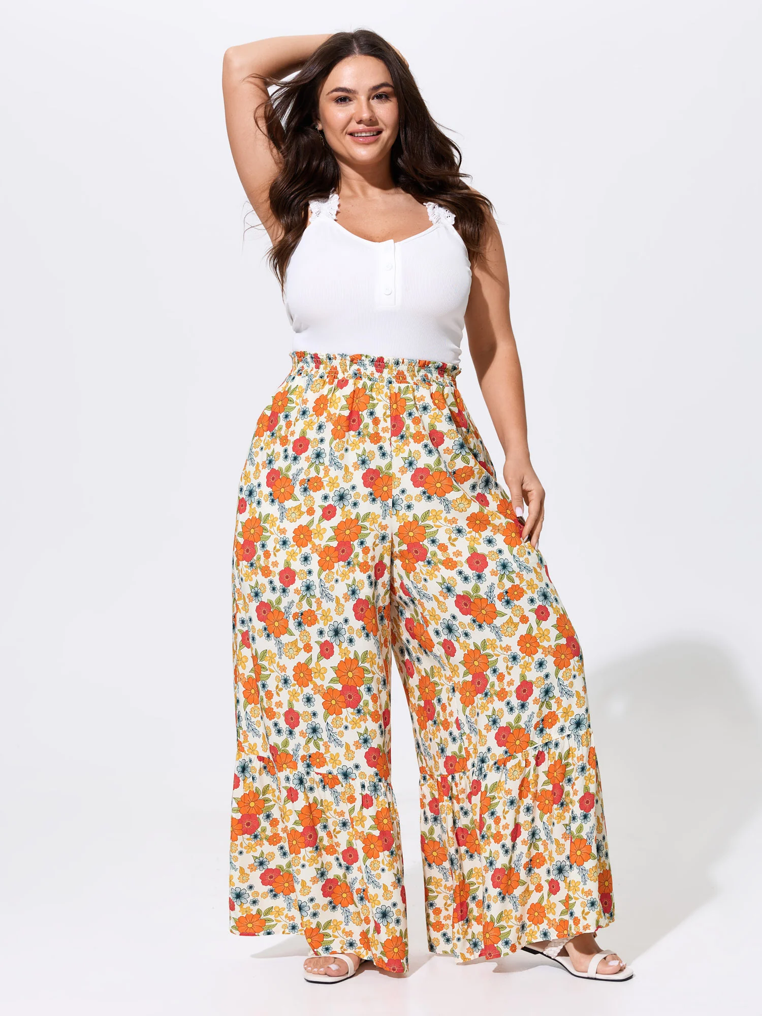 Supersoft Floral Print Ruffled Hem Pants
