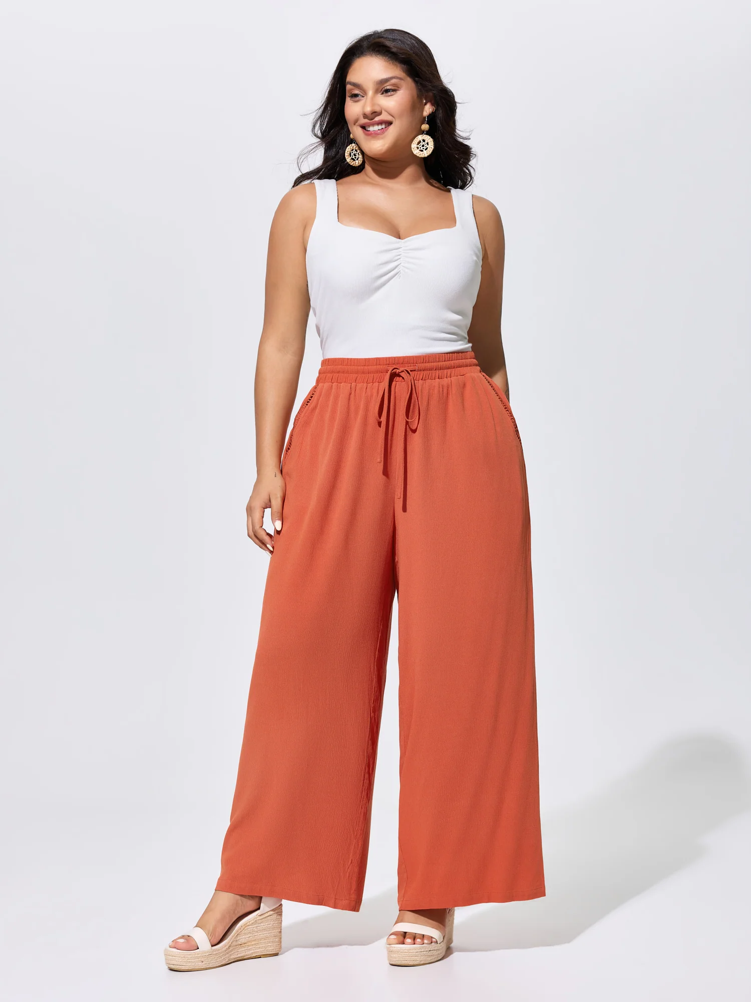 Drawstring Waist Breezy Straight-Leg Pants