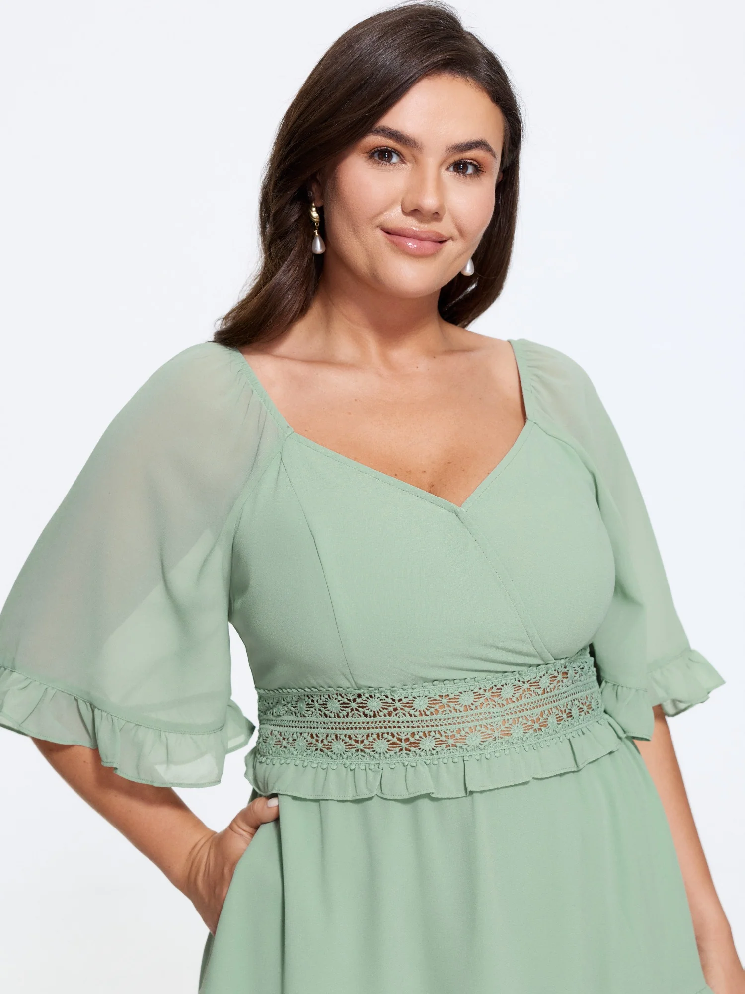 Lace Waist Tiered Chiffon Mini Dress