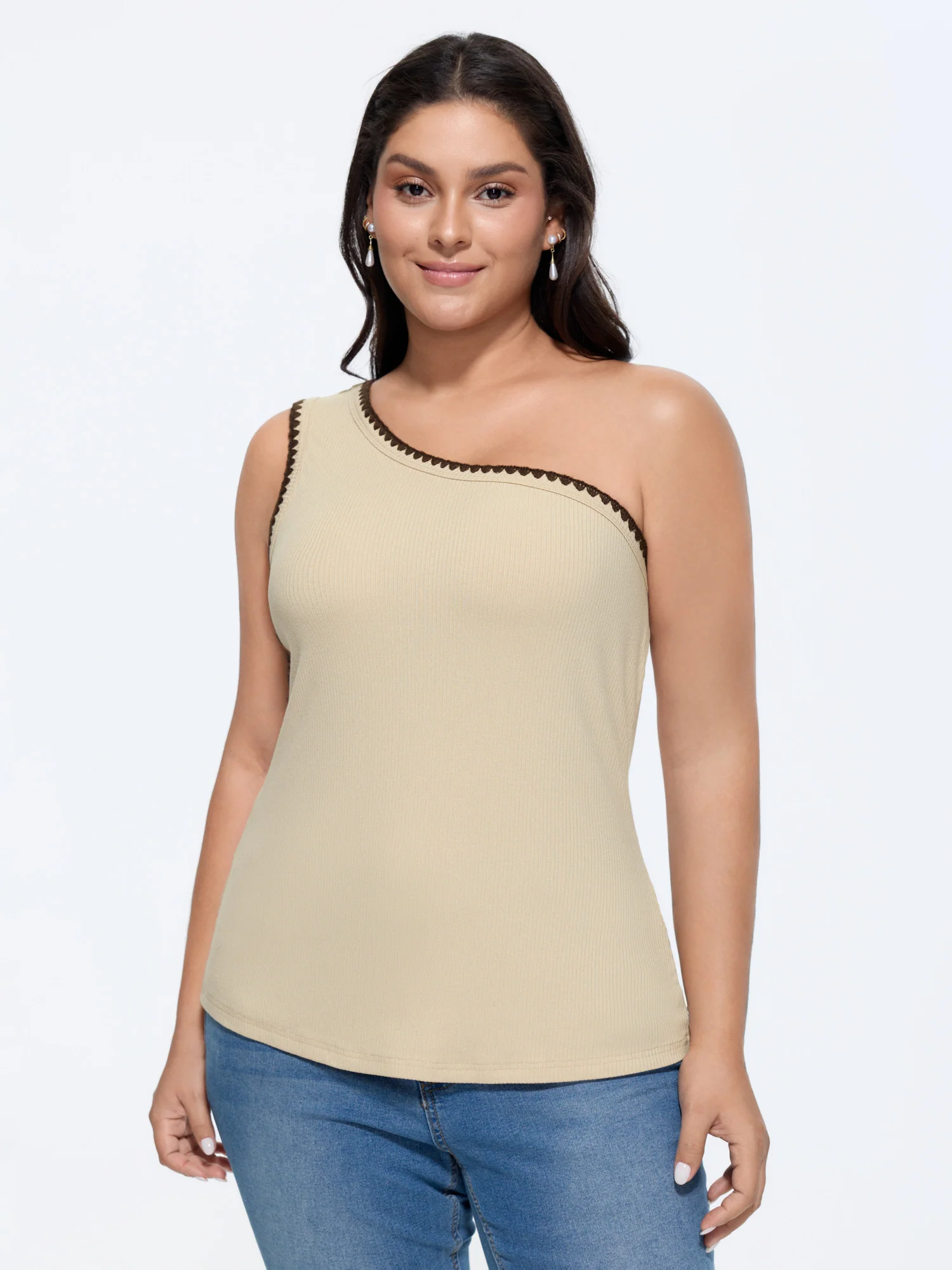 Color Contrast One-Shoulder Knit Top