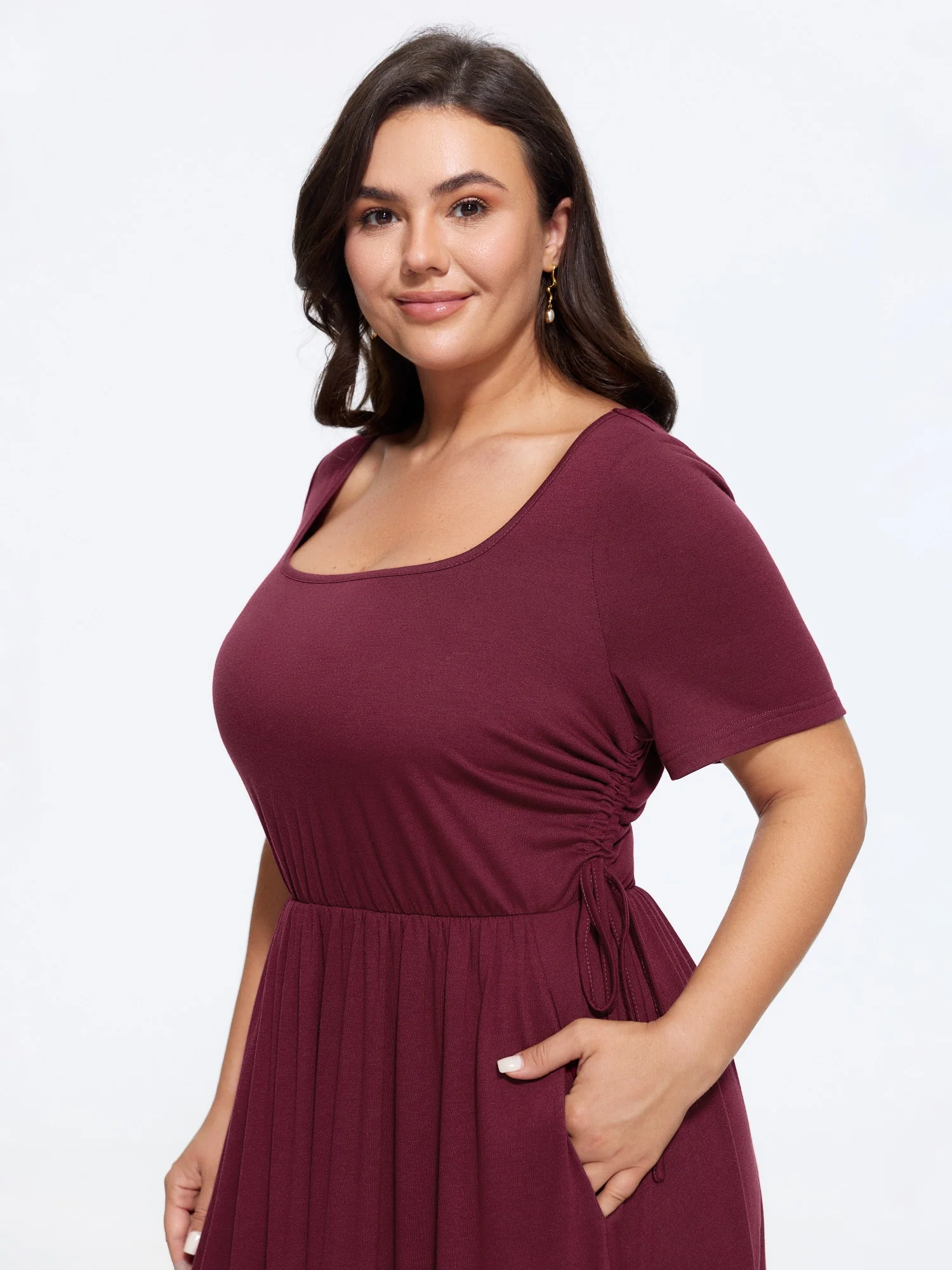 Supersoft Square Neck Side Drawstring Midi Dress