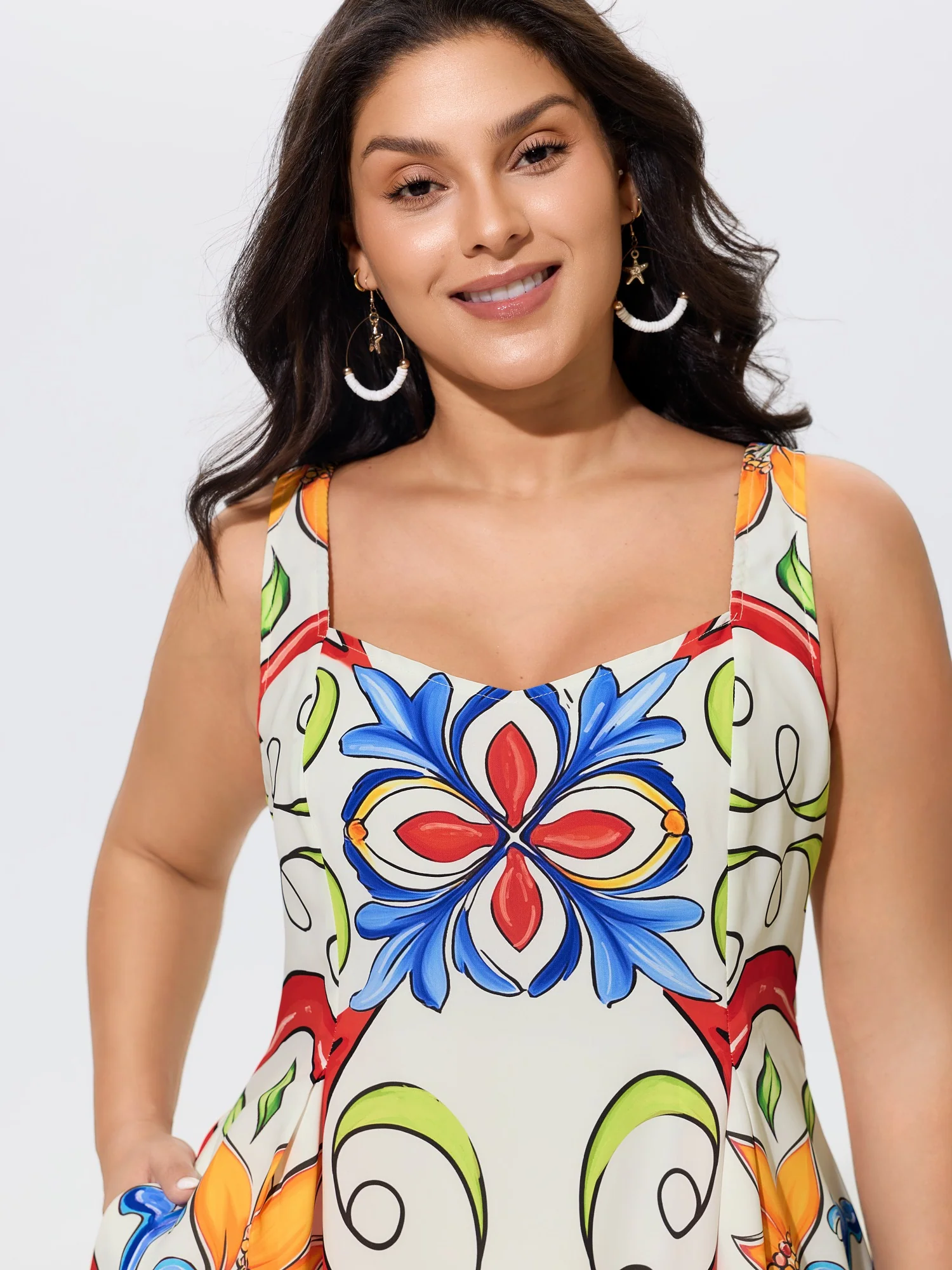 Floral Abstract Print Sleeveless Mini Dress