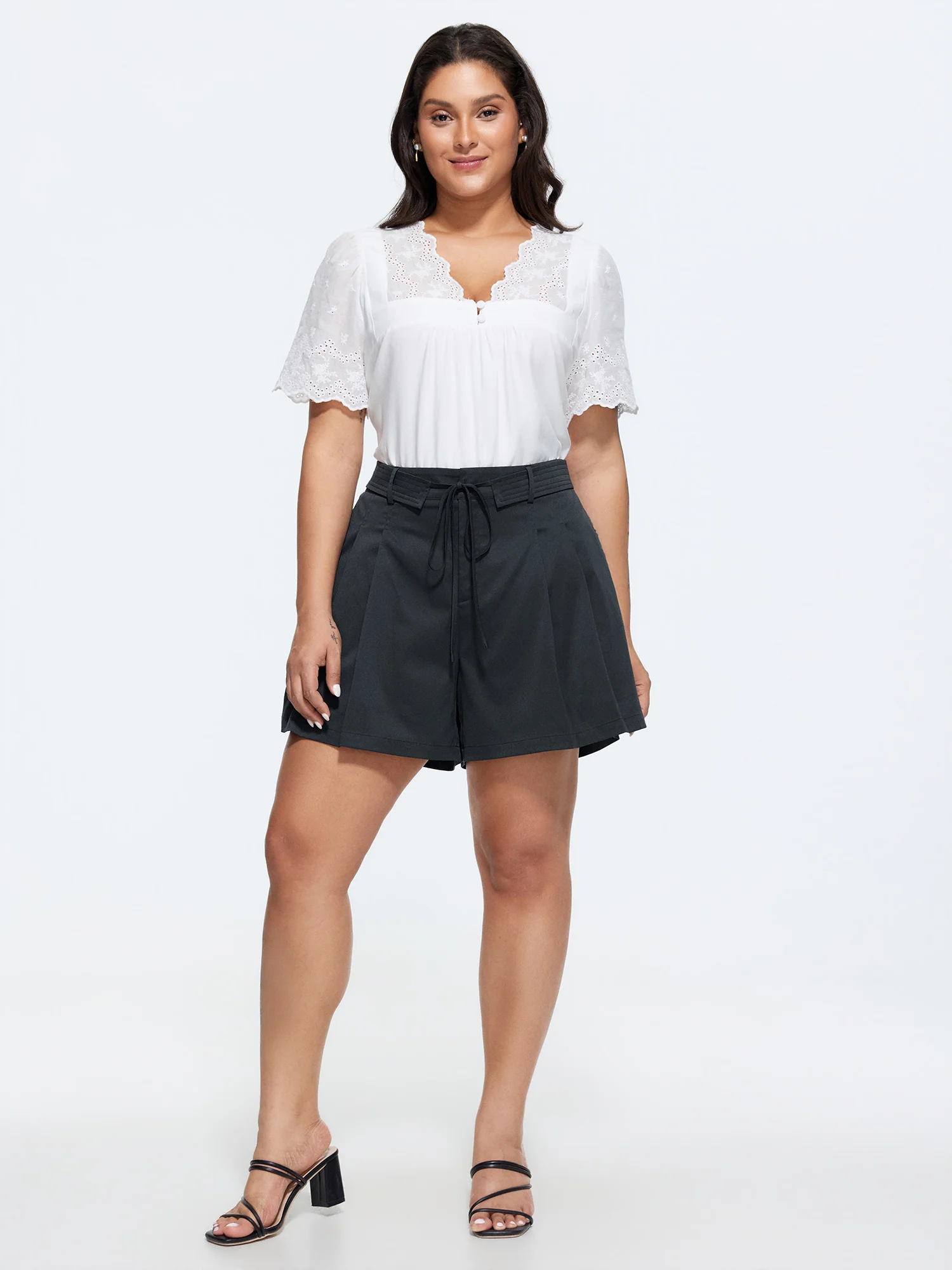 Plain Folded Waist Tie Pleated Pants