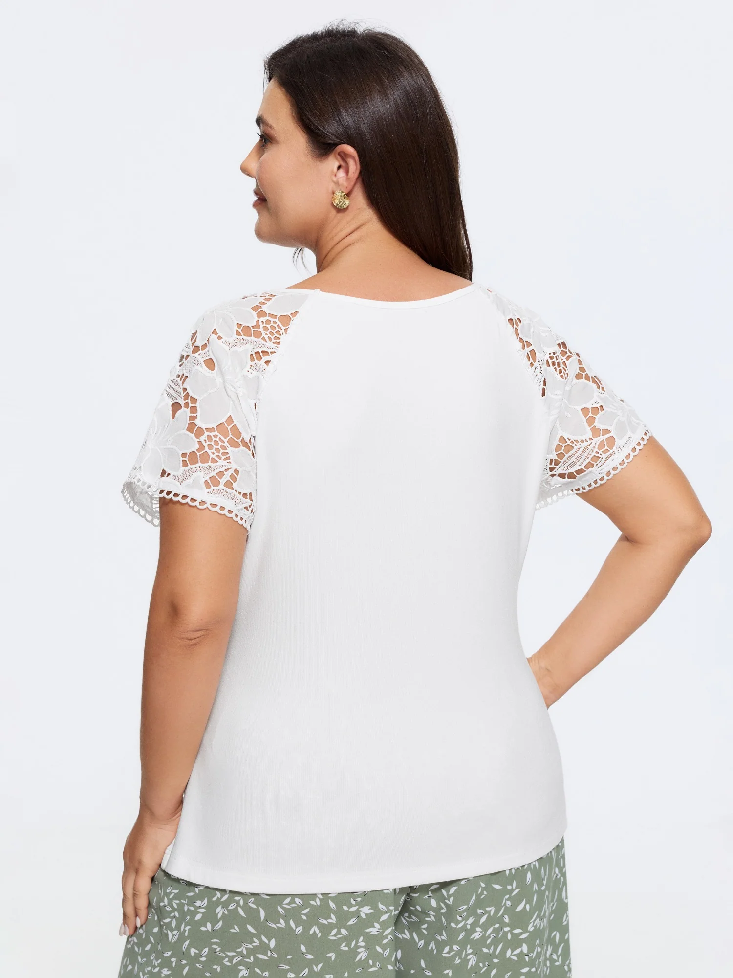 V-Neck Lace Sleeve T-Shirt