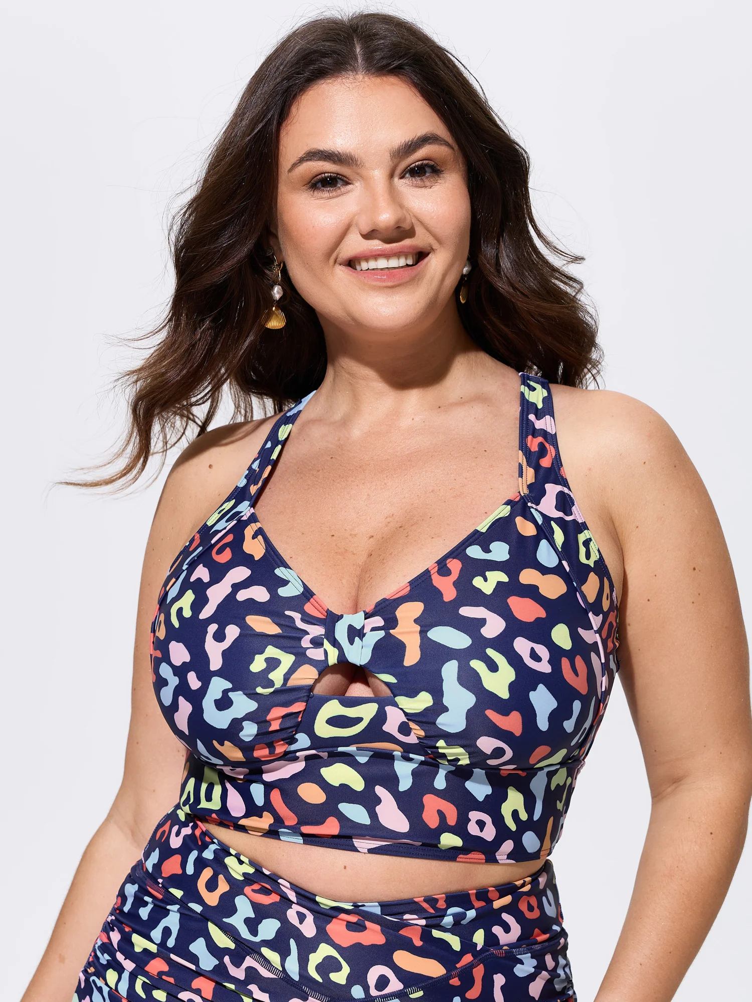 Colorful Leopard Print Cut-Out Bikini Top