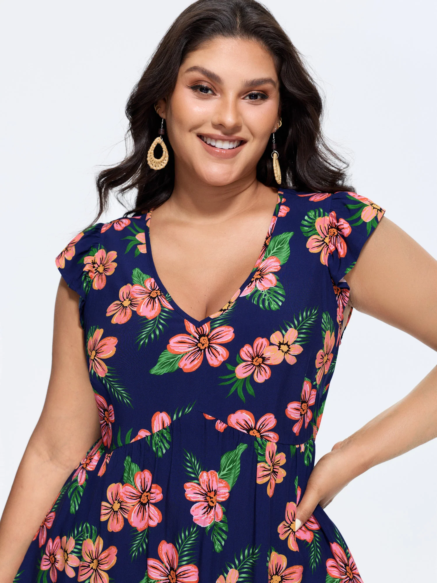 Colorful Floral Print Ruffled Sleeve Blouse