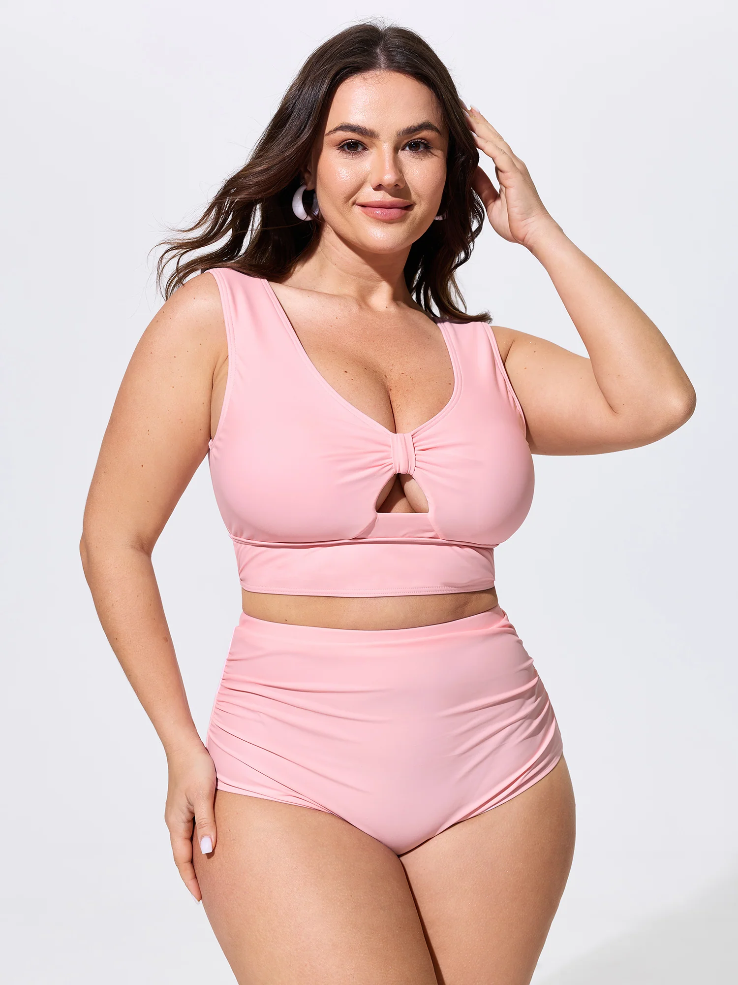 Cut-Out Detail Ruched Swim Top