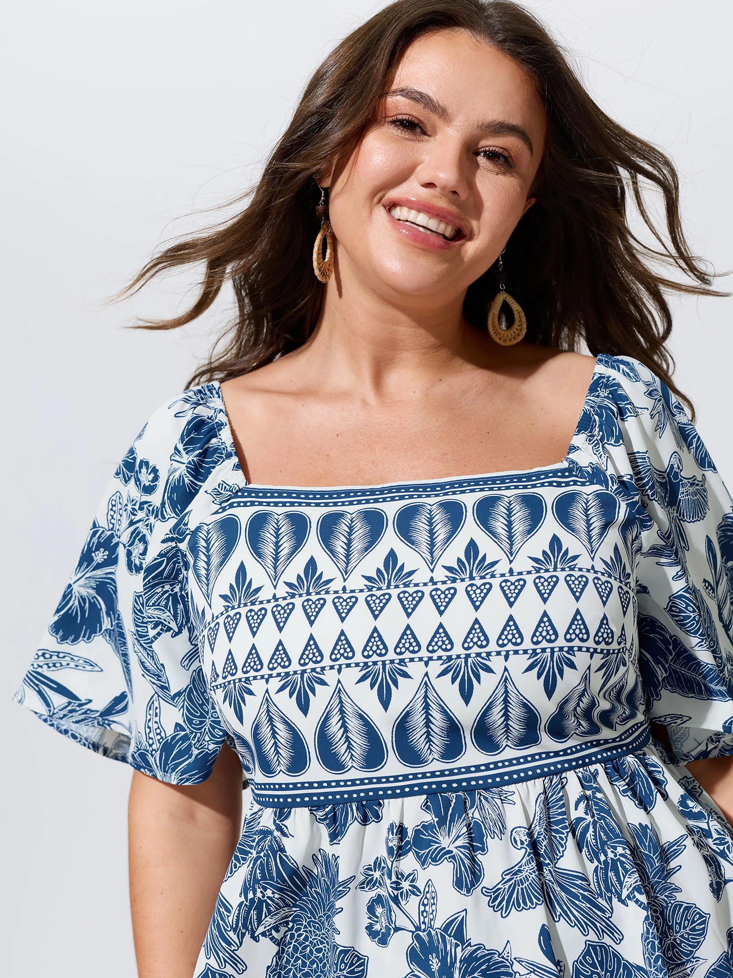 Floral Print Shirred Front Blouse