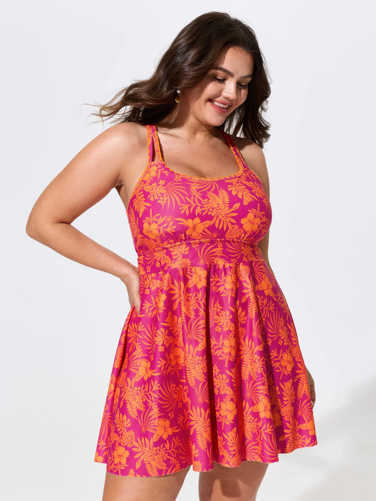 Floral Print Embroidered Swim Dress