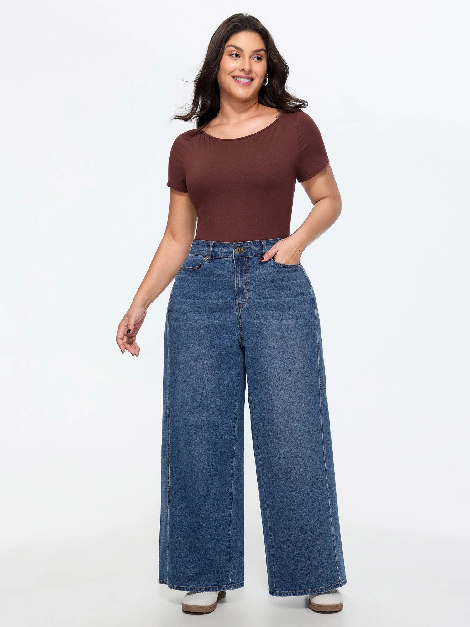 Stretchy Mid-Rise Wide-Leg Jeans