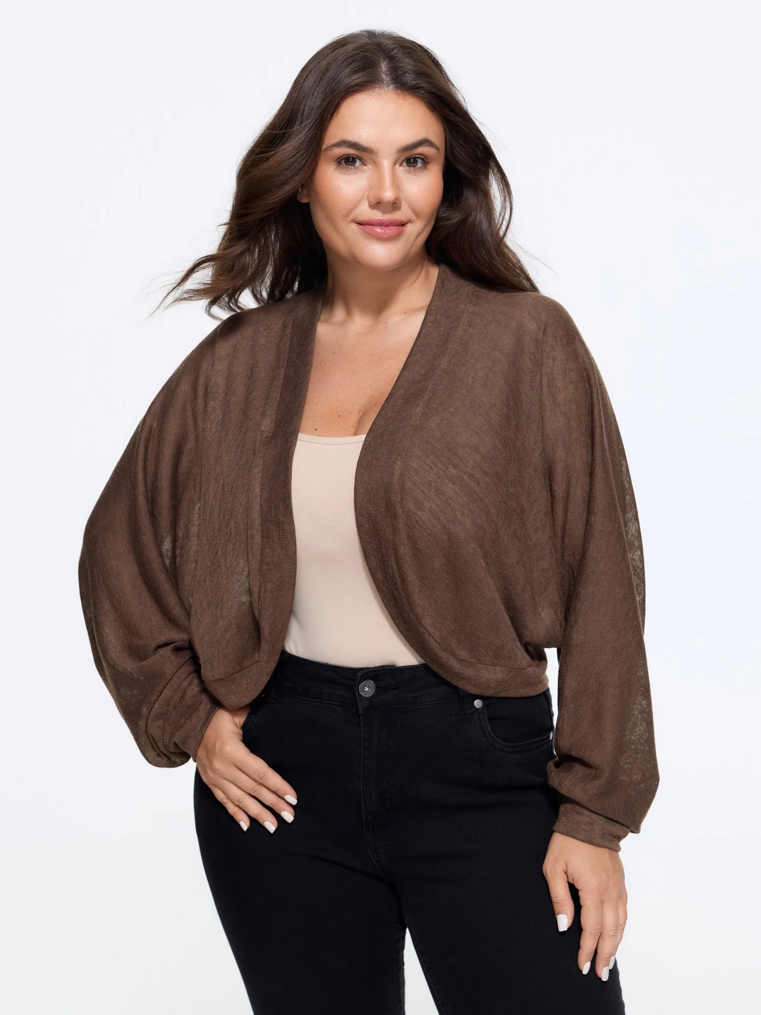 Sheer Dolman Sleeve Open Front Crop Kimono