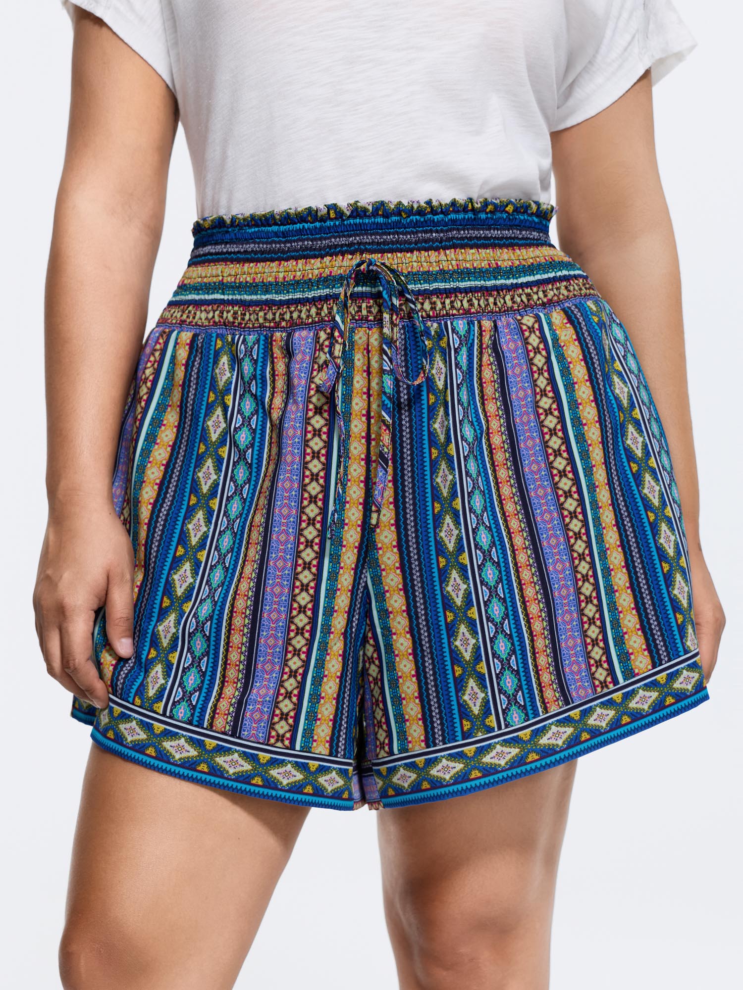 Geometric Striped Drawstring Waist Shorts