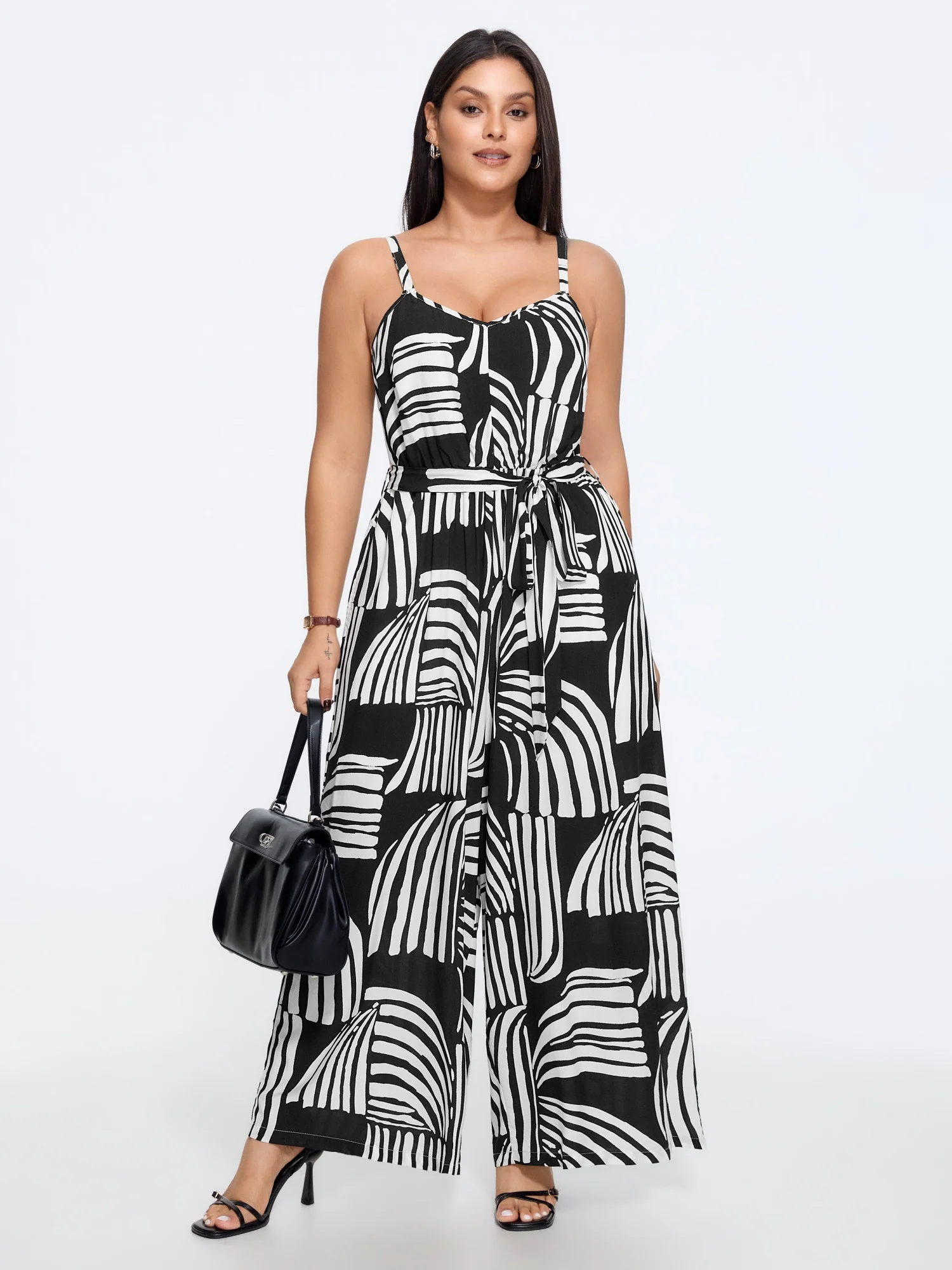 Abstract Print Side Tie Wide Leg Jumpsuit