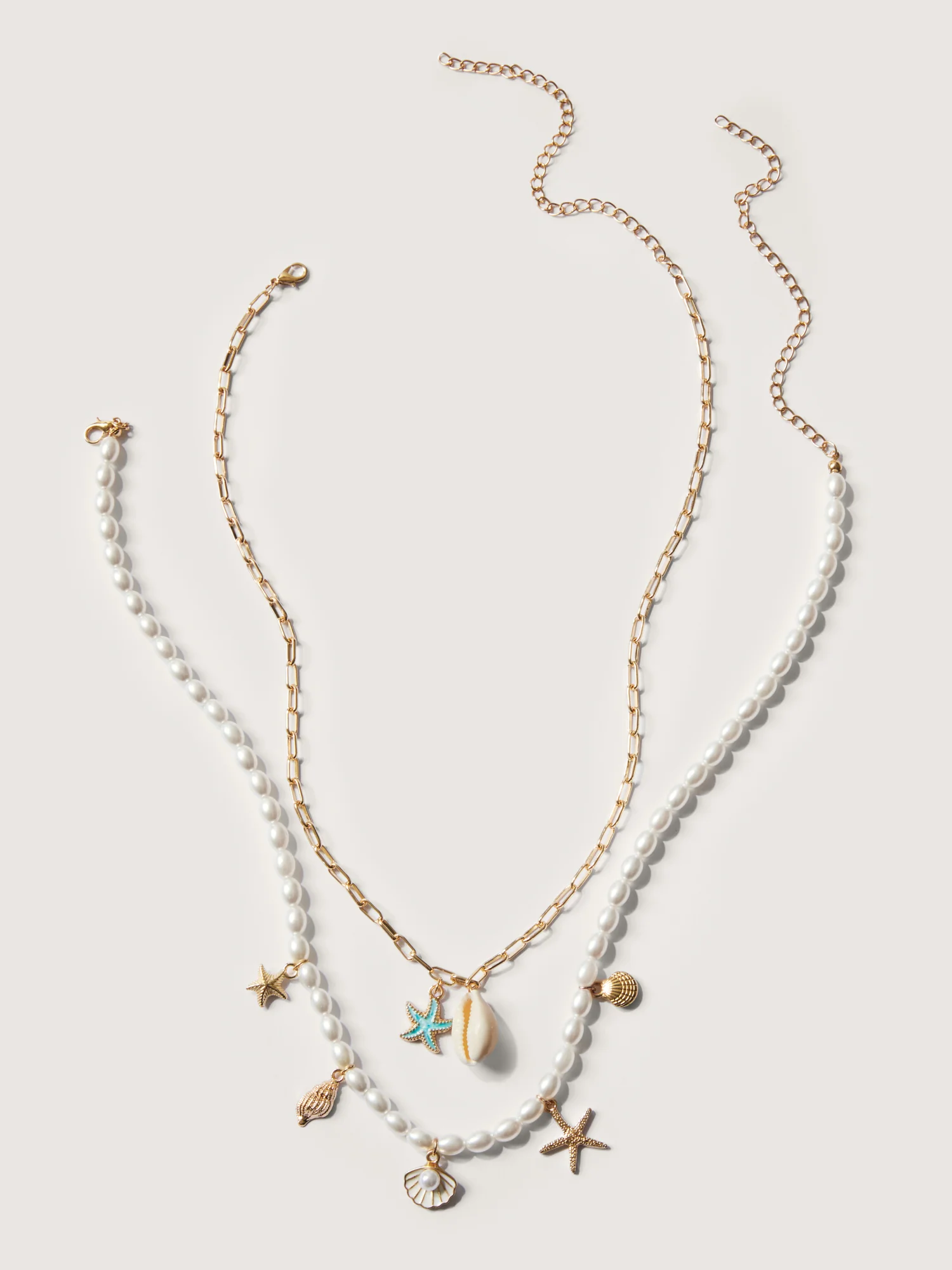 Layered Chain & Pearl Ocean Charm Necklace