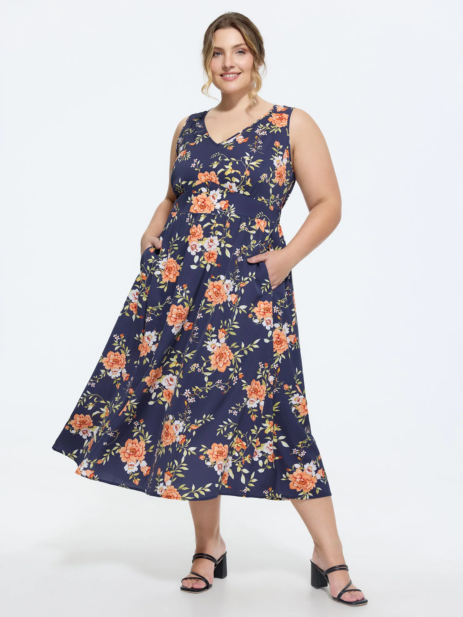 Floral Print Triangular Waist Midi Dress