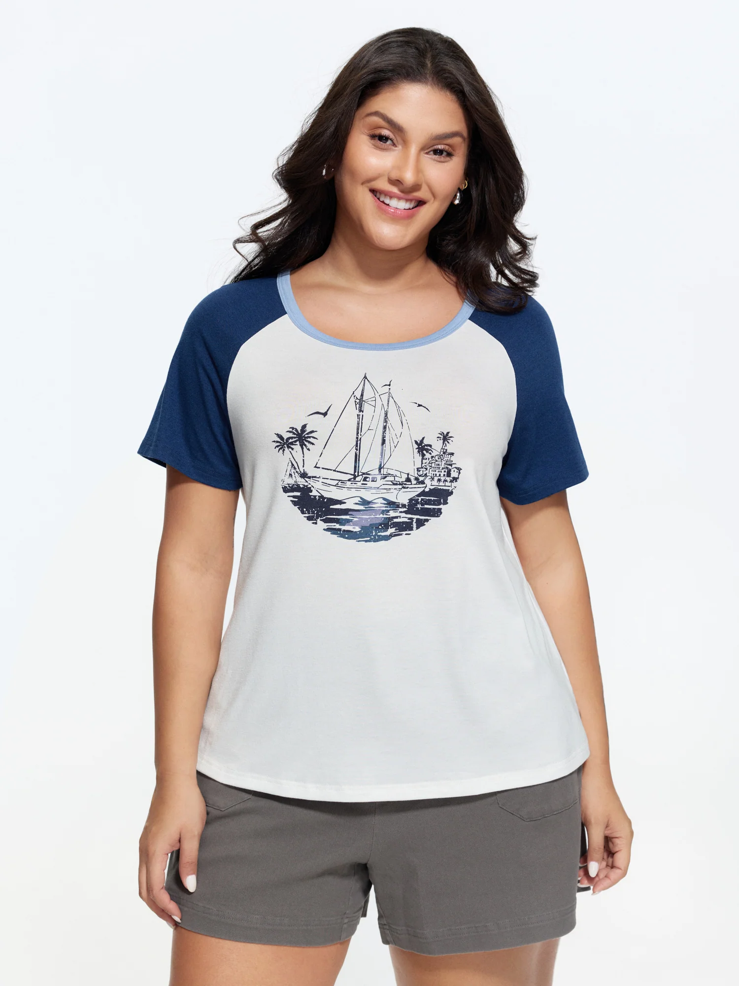 Yacht Print Color Contrast T-Shirt