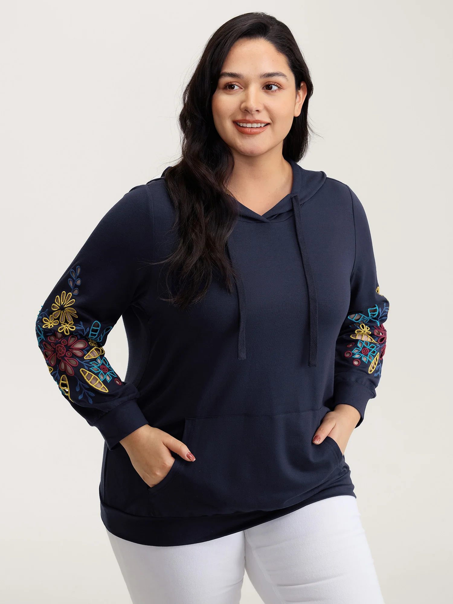 Supersoft Embroidered Sleeve Solid Hoodie