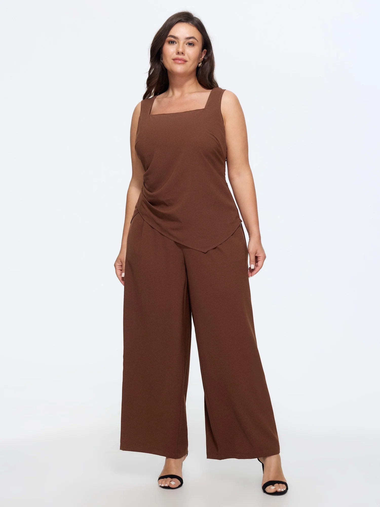 Solid Pleated High Waist Wide Leg Pants
