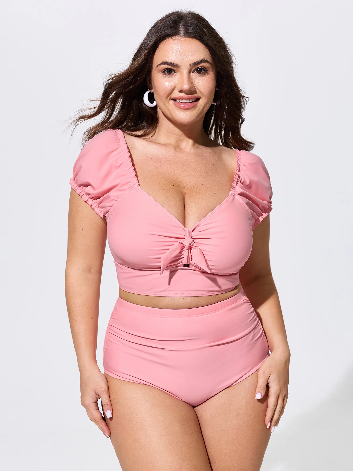 Ruched Tight-Fit Plain Swim Bottoms