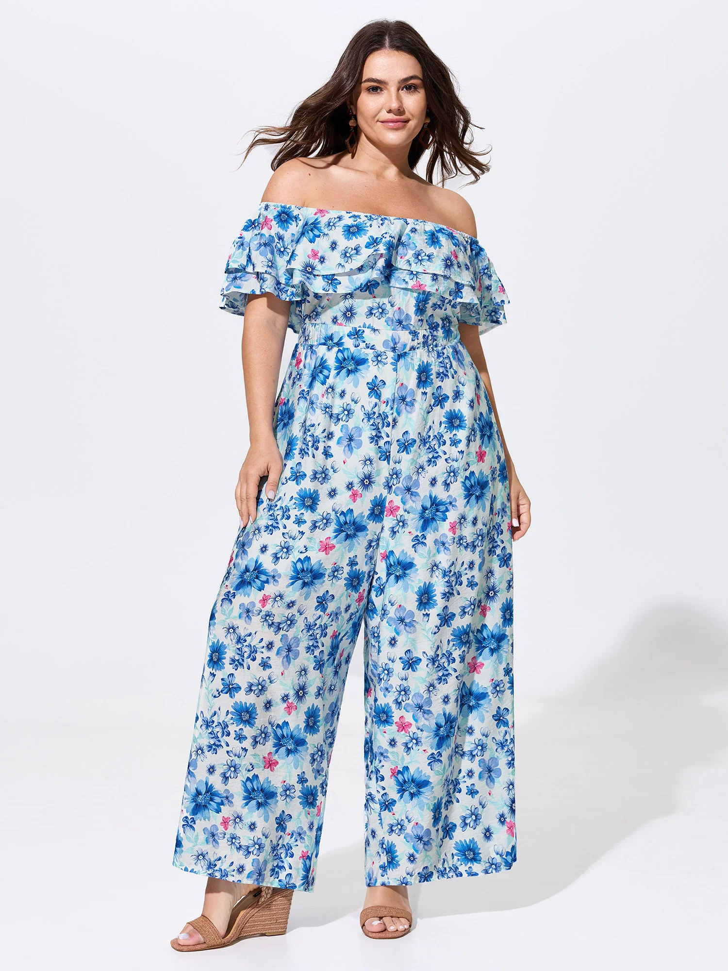 Supersoft Floral Print Off-Shoulder Breezy Jumpsuit