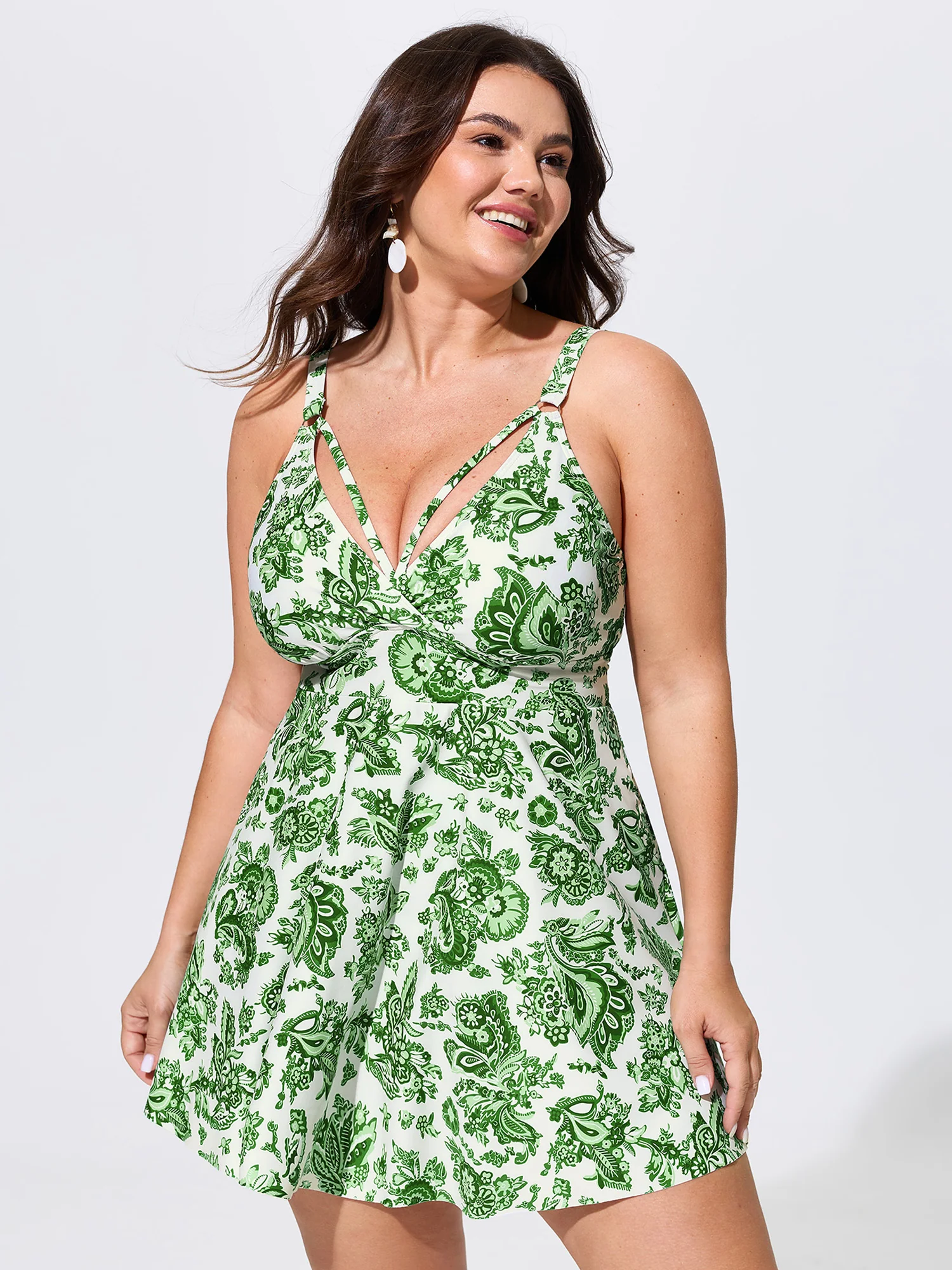 Paisley Print Pockets Fit And Flare Swim Dress
