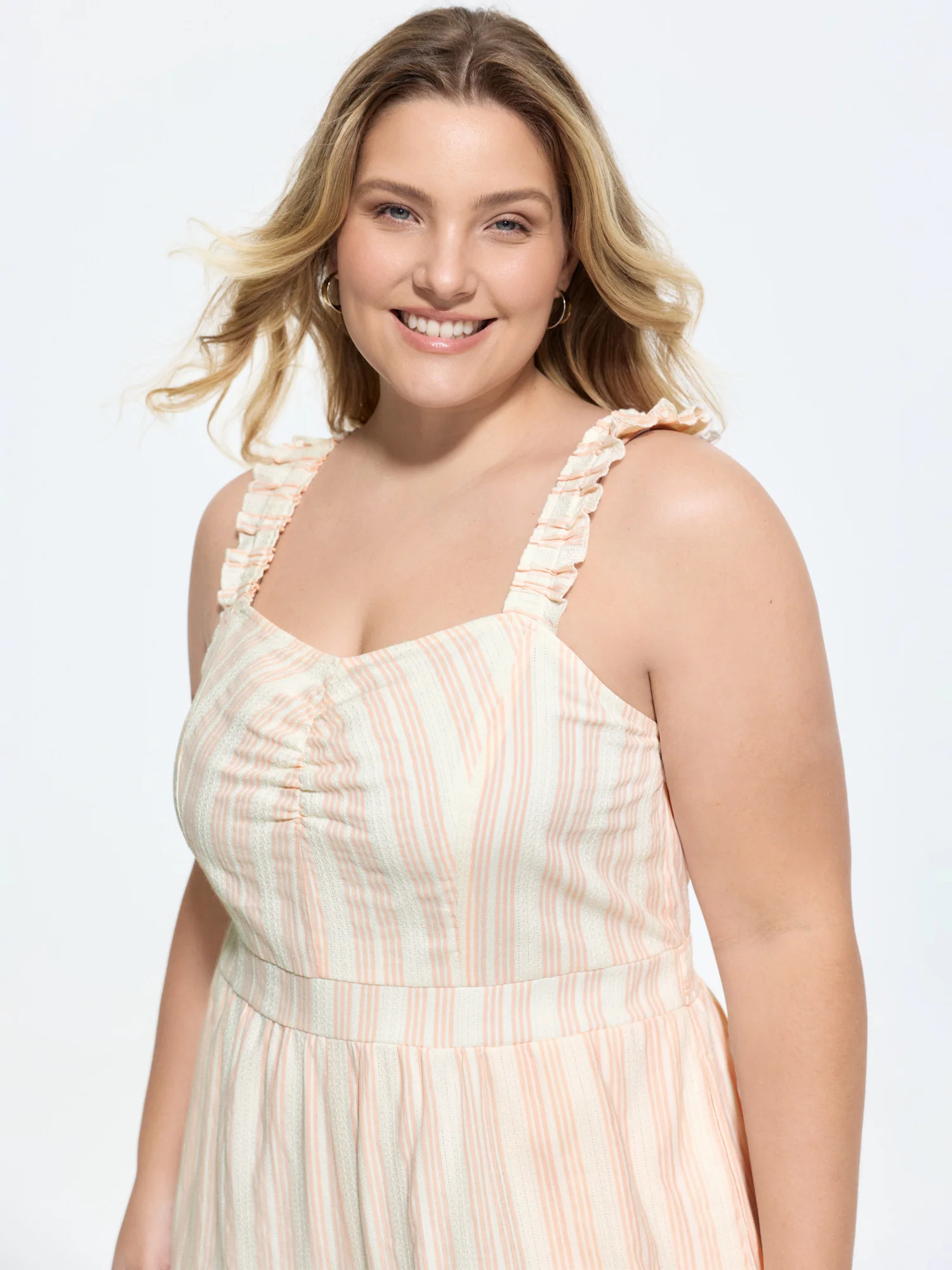 Sheer Striped Print Shirred Straps Jumpsuit