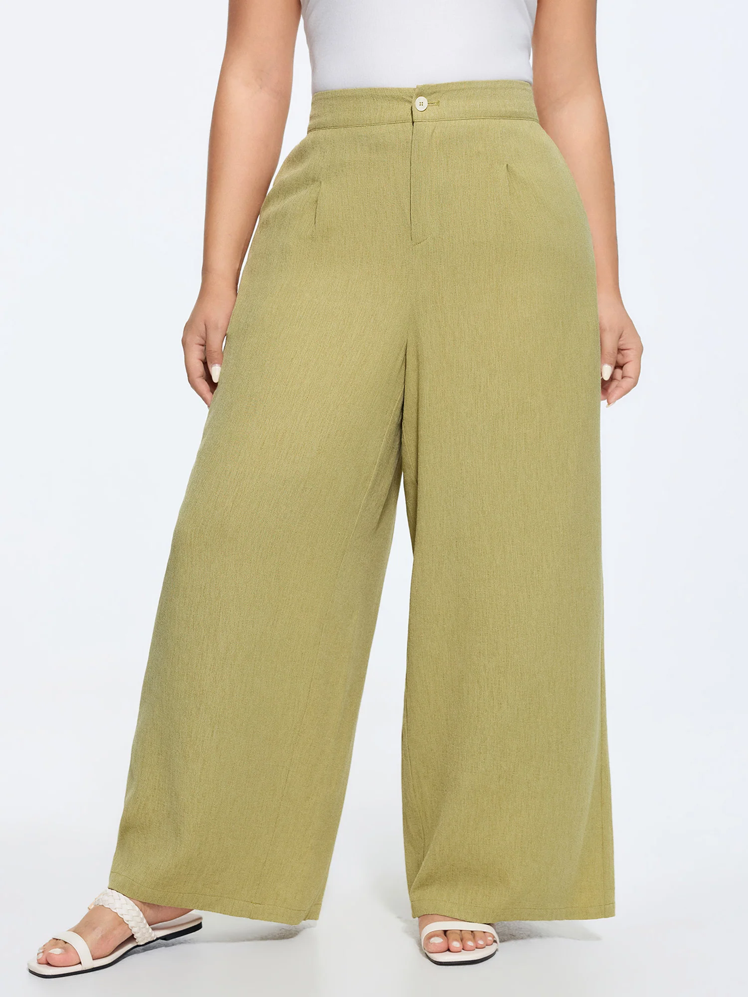 Elastic Back Waistband Straight-Leg Pants