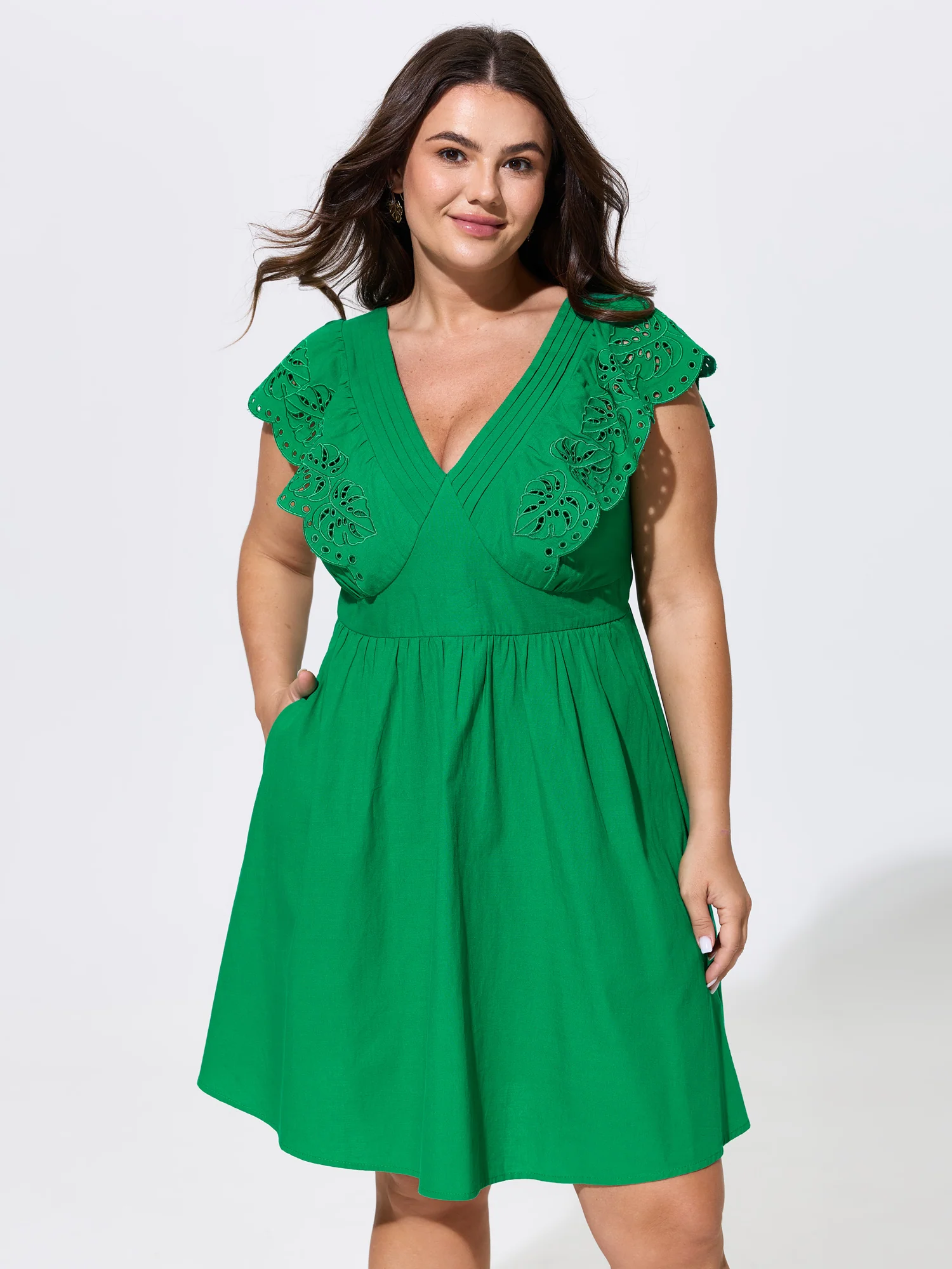 Ruffled Eyelet Trim Open-Back Mini Dress