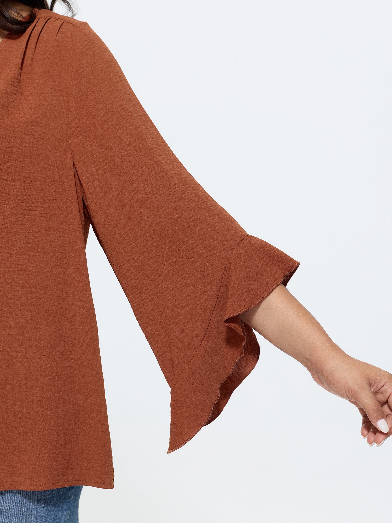 Ruffled Flared Sleeve Plain Blouse