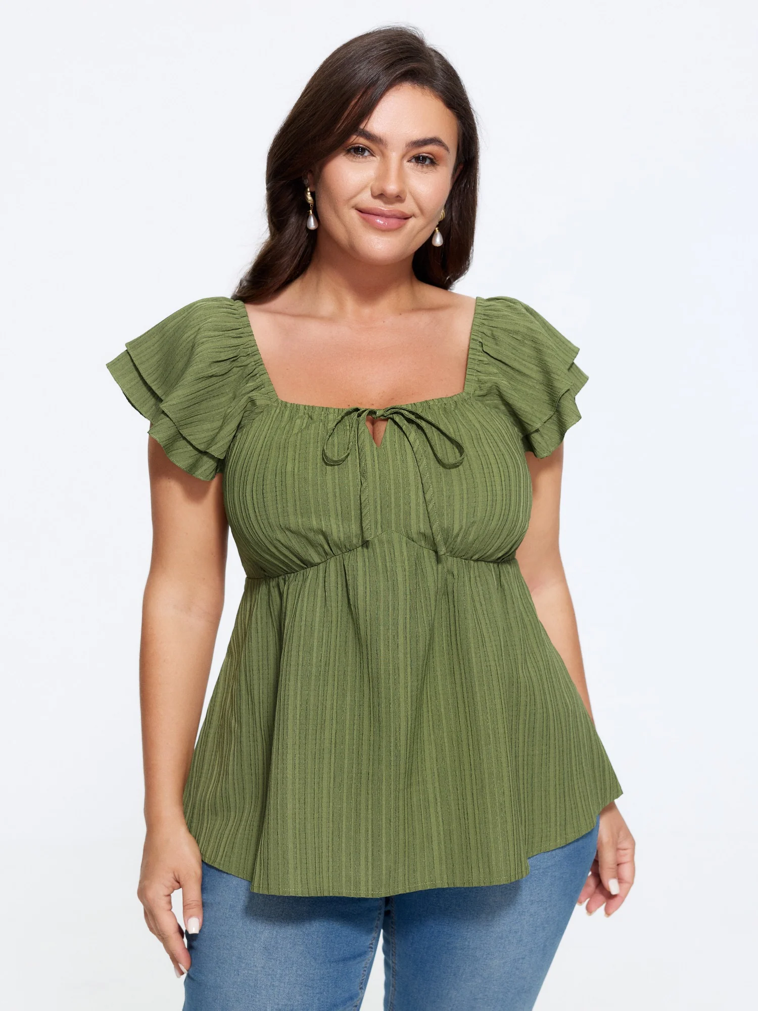 Square Neck Textured Shirred Back Blouse