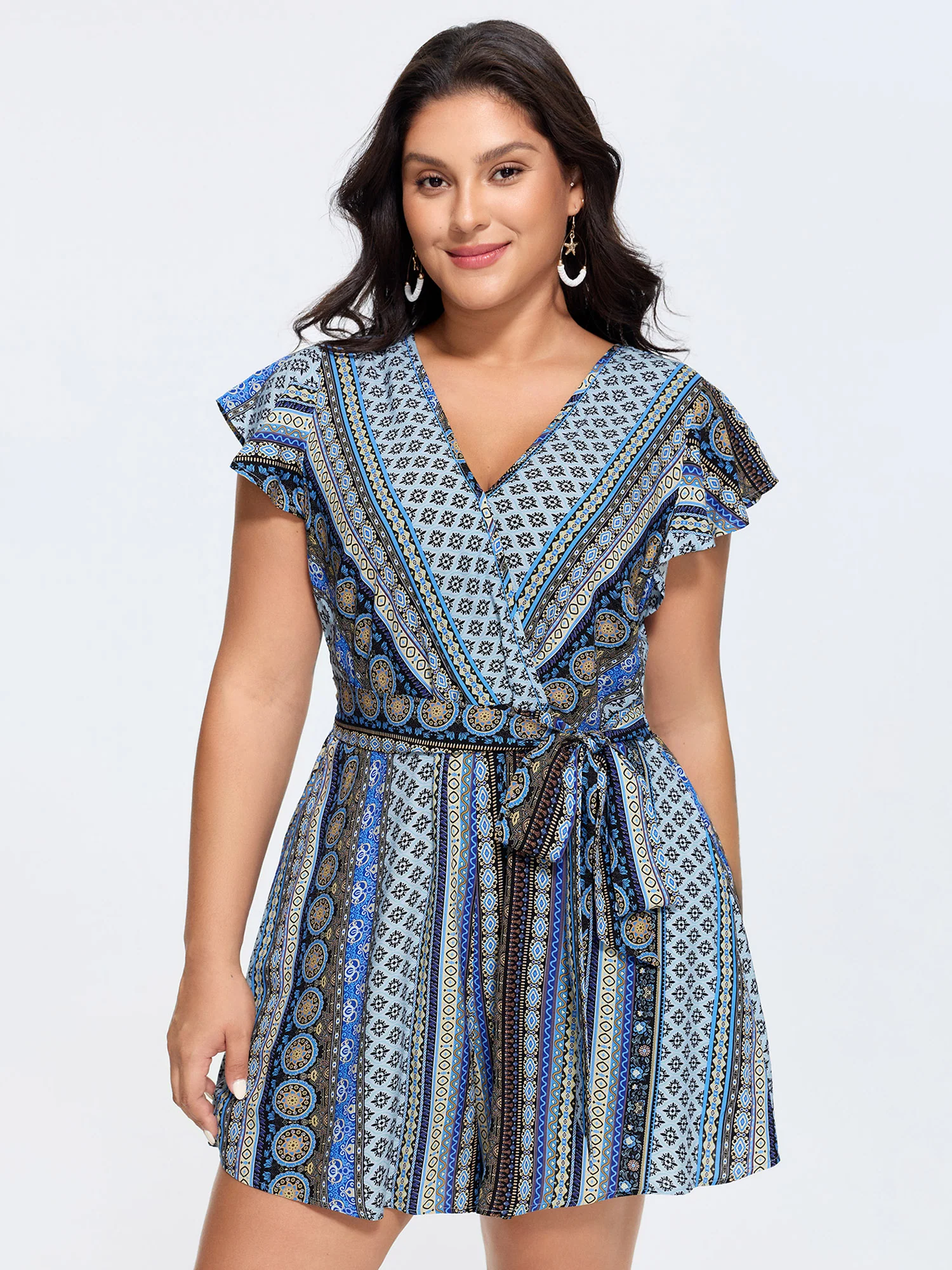 Boho Striped Print Back-Tie Romper