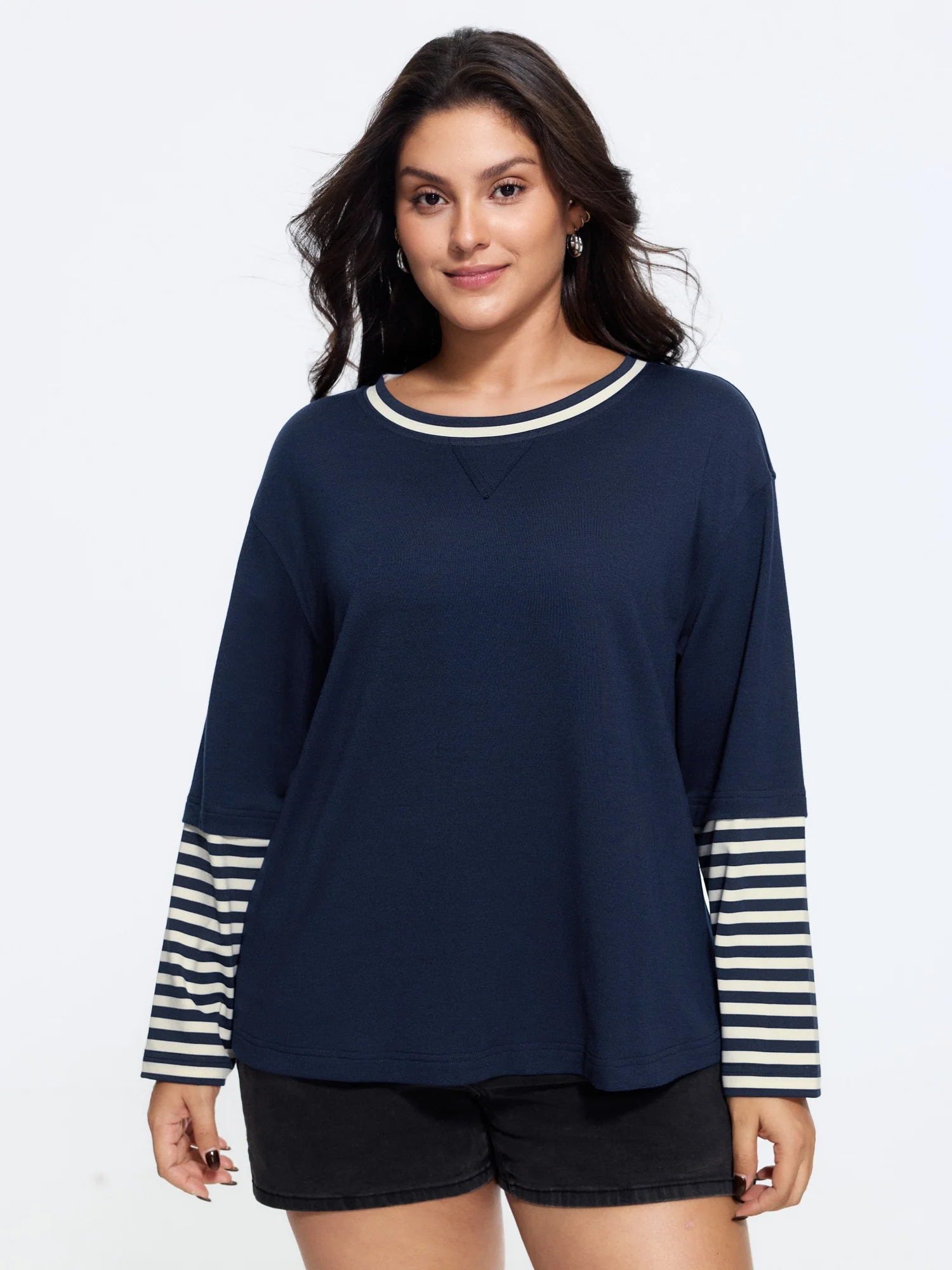 Crew Neck Stripe Print Patchwork Sweatshirt