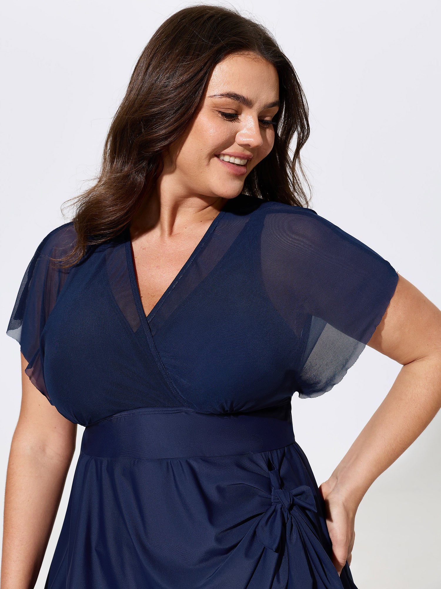 Sheer Mesh Twist Hem Swim Dress