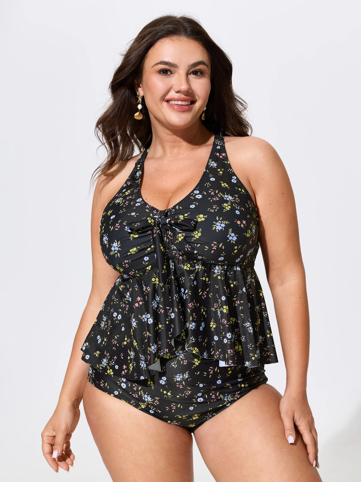 Floral Print High Waisted Swim Bottoms