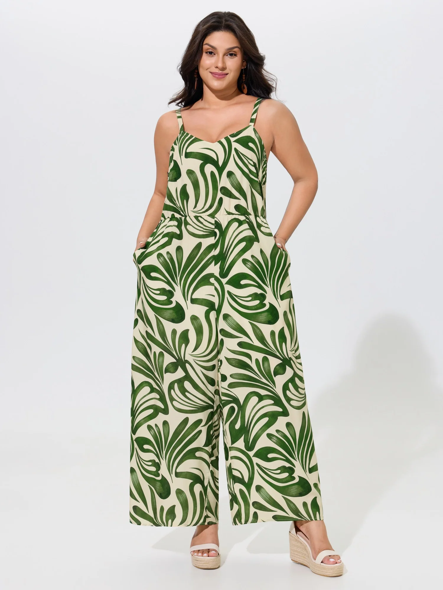 Supersoft Abstract Print Spaghetti Strap Wide Leg Jumpsuit