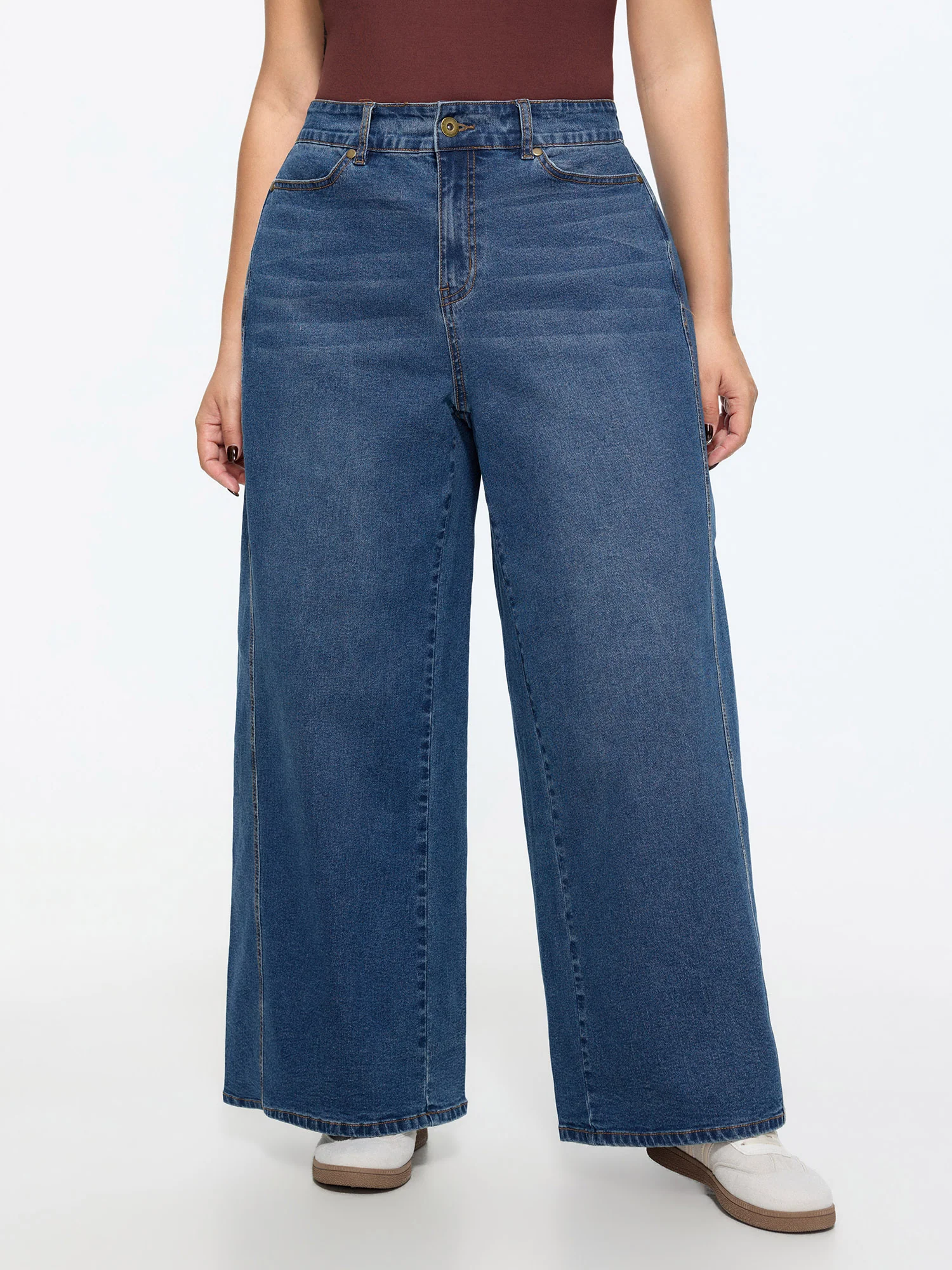 Stretchy Mid-Rise Wide-Leg Jeans