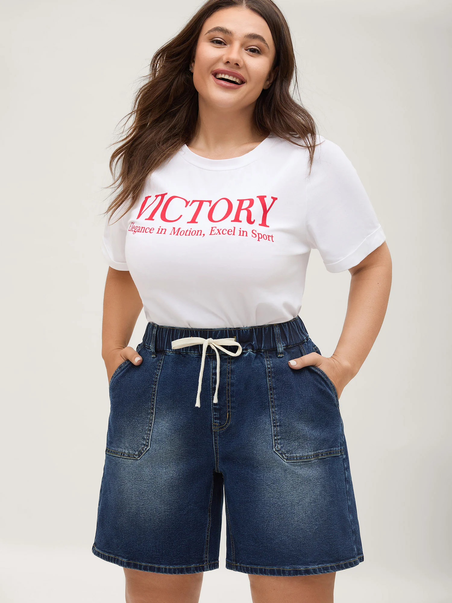 Pull-On Elastic Waistband Denim Shorts