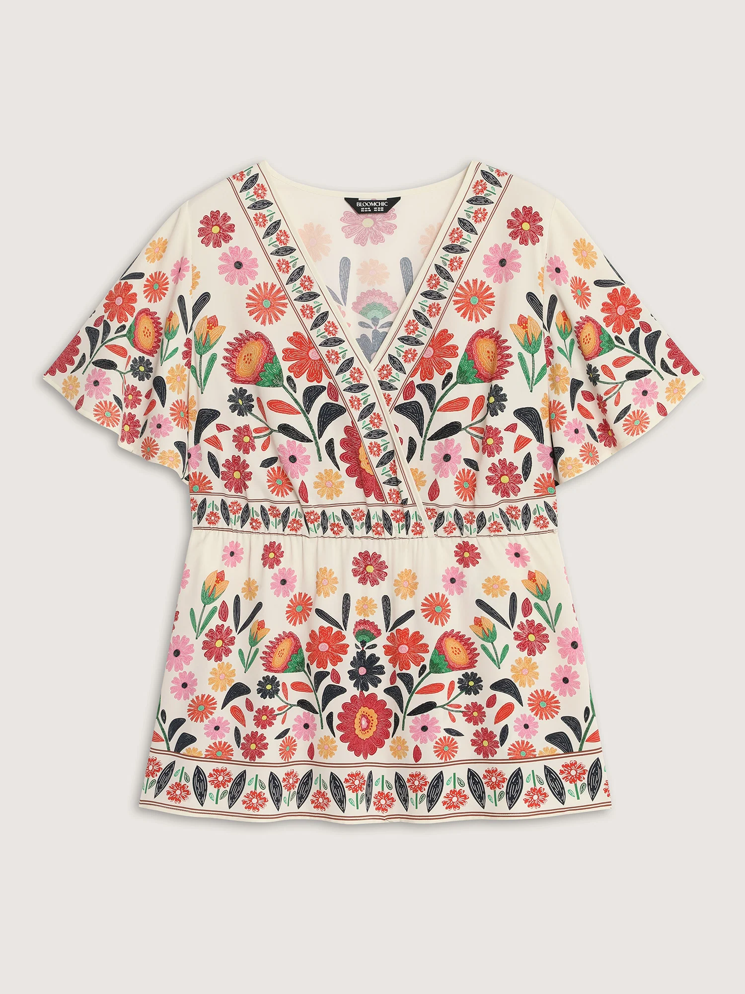 V Neck Colorful Floral Print Babydoll Blouse