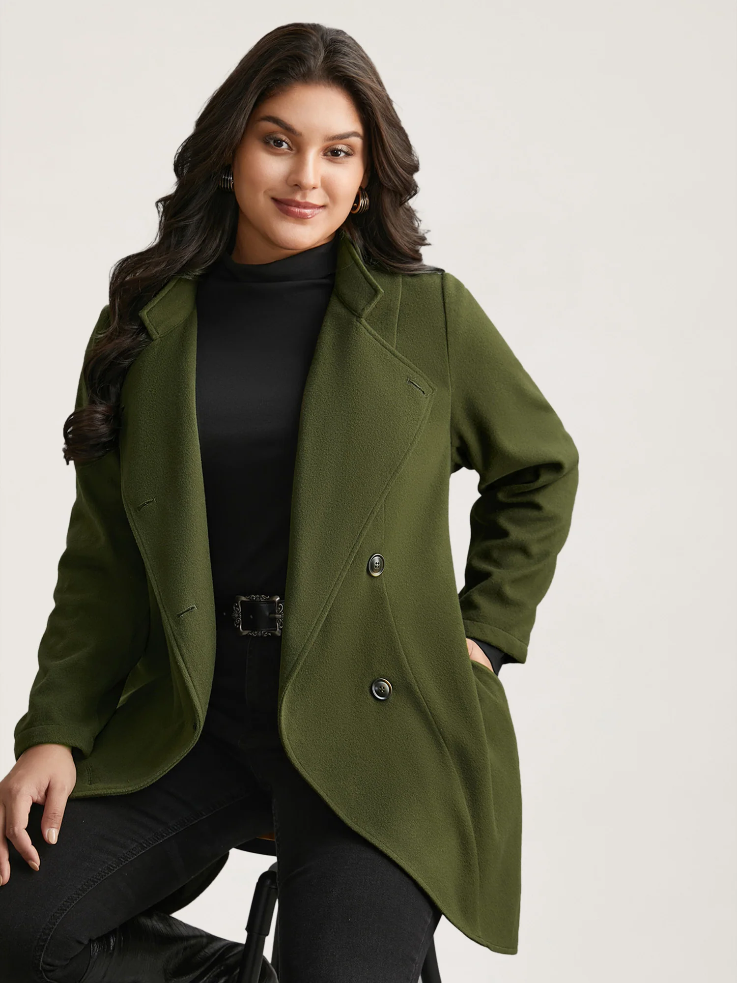 Solid Wrap Button Up Asymmetrical Hem Coat